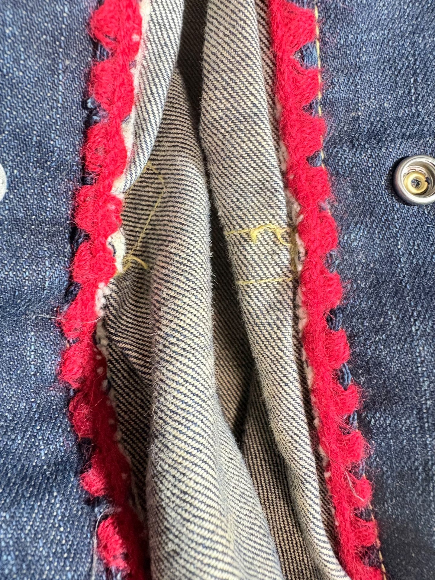 Dark Blue Denim Jacket w/ Leather Sleeves — label