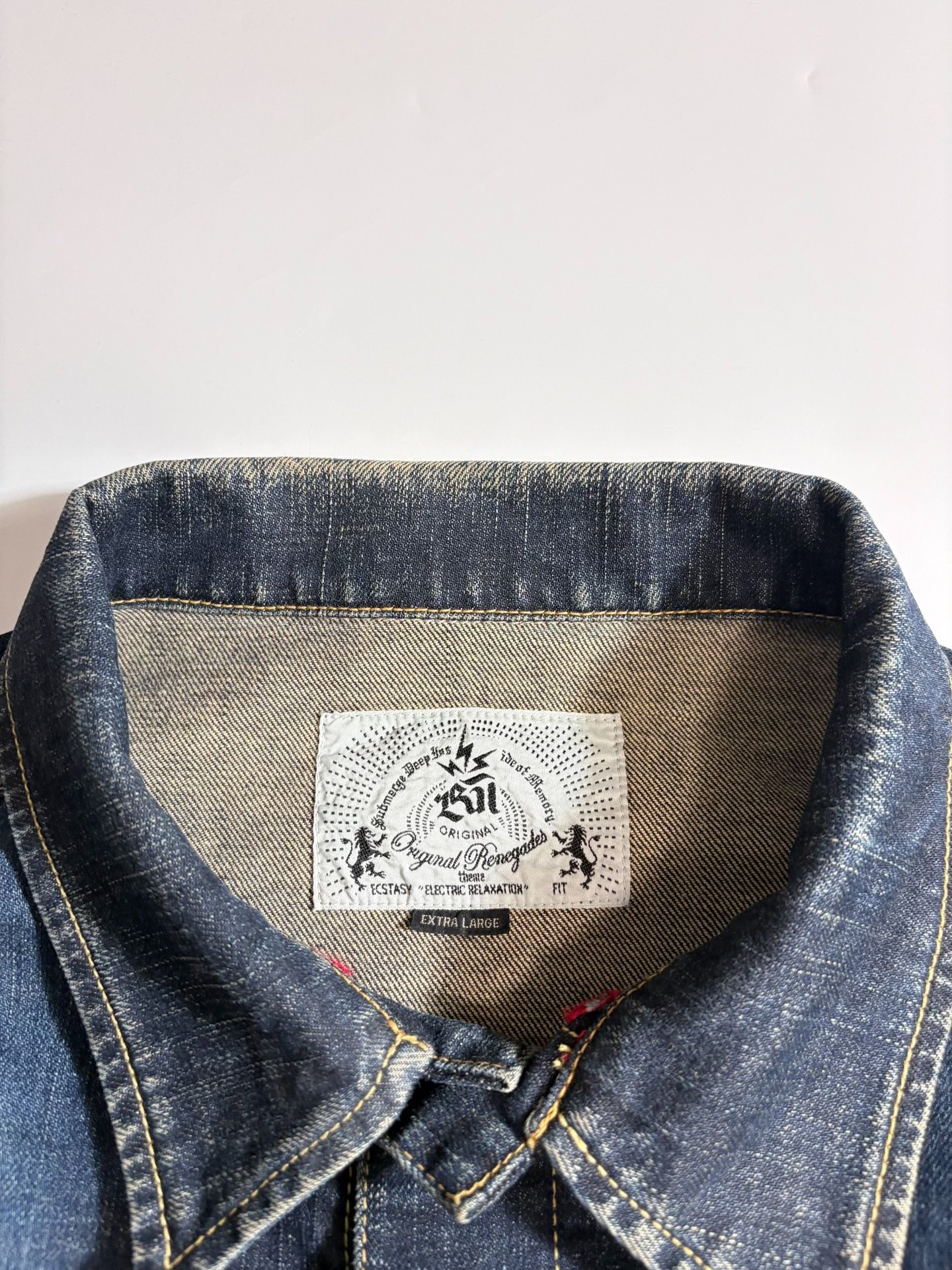 Dark Blue Denim Jacket w/ Leather Sleeves — back