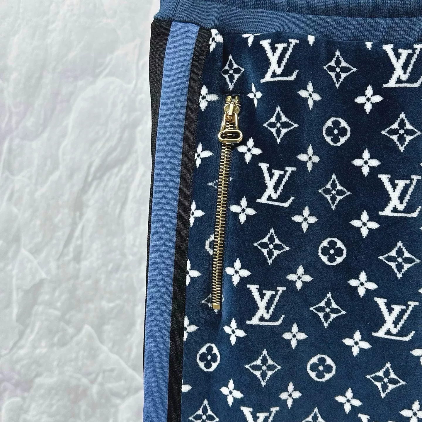 Louis Vuitton SS24 Monogram Velvet Zipper Pants — detail