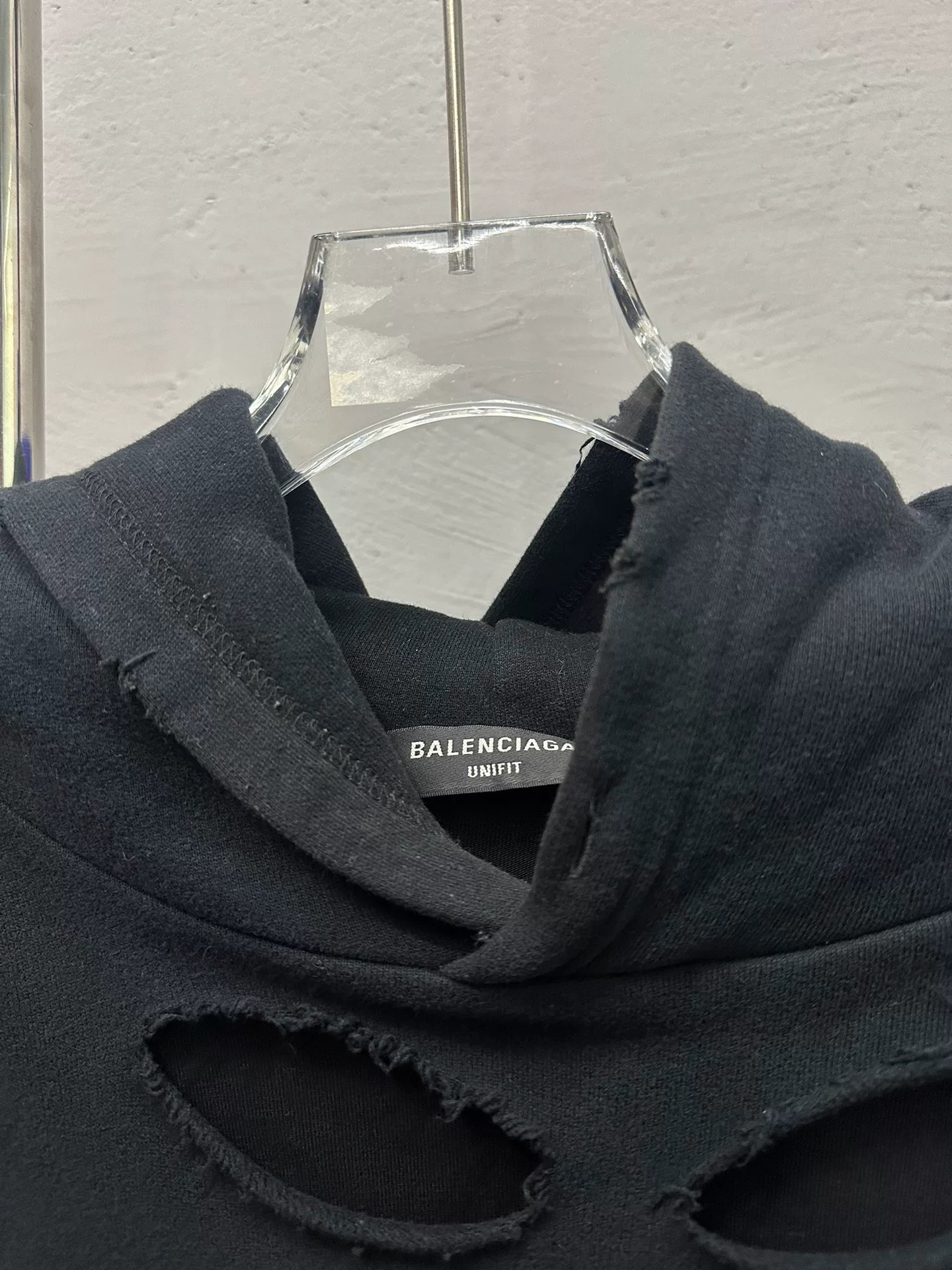 Balenciaga Distressed Logo Black Hoodie — detail