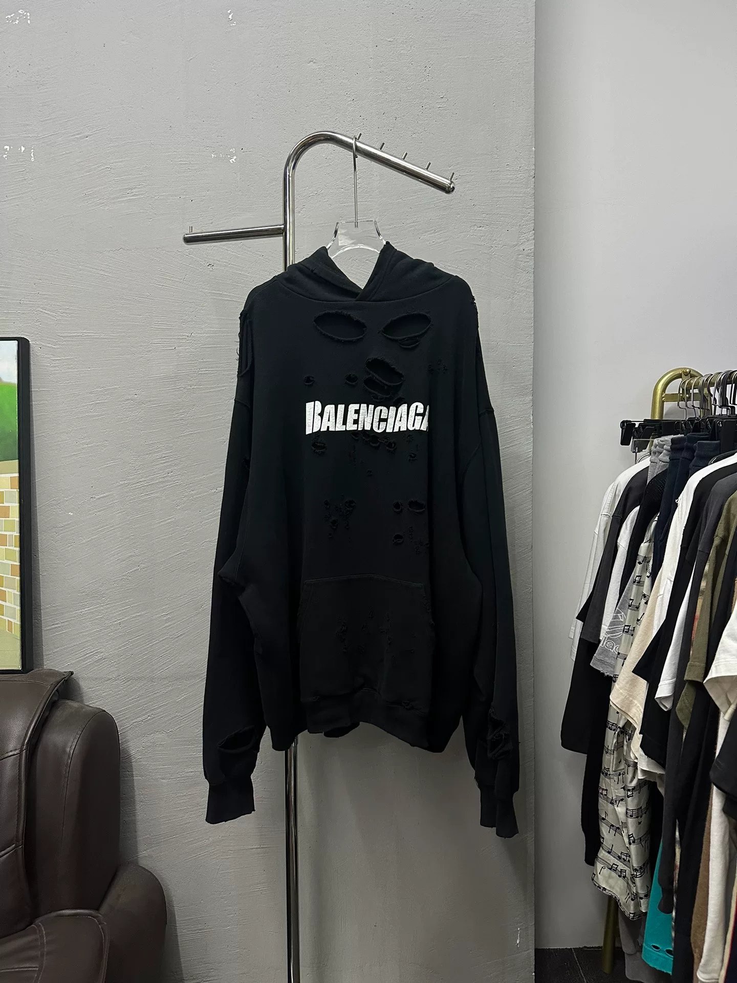 Balenciaga Distressed Logo Black Hoodie