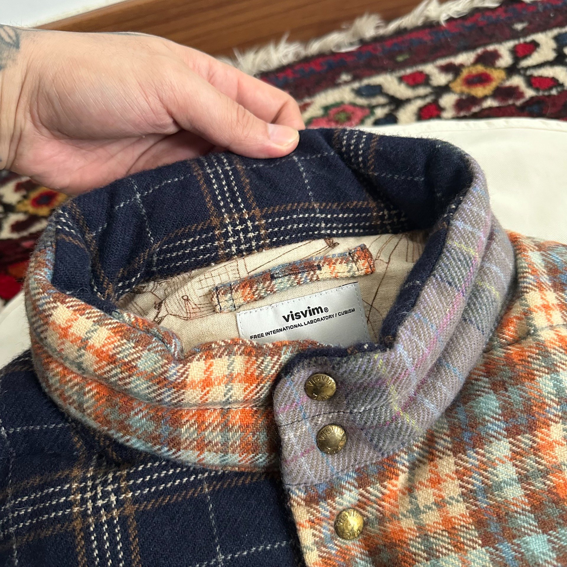 visvim 13AW Patchwork Plaid Down Vest — label