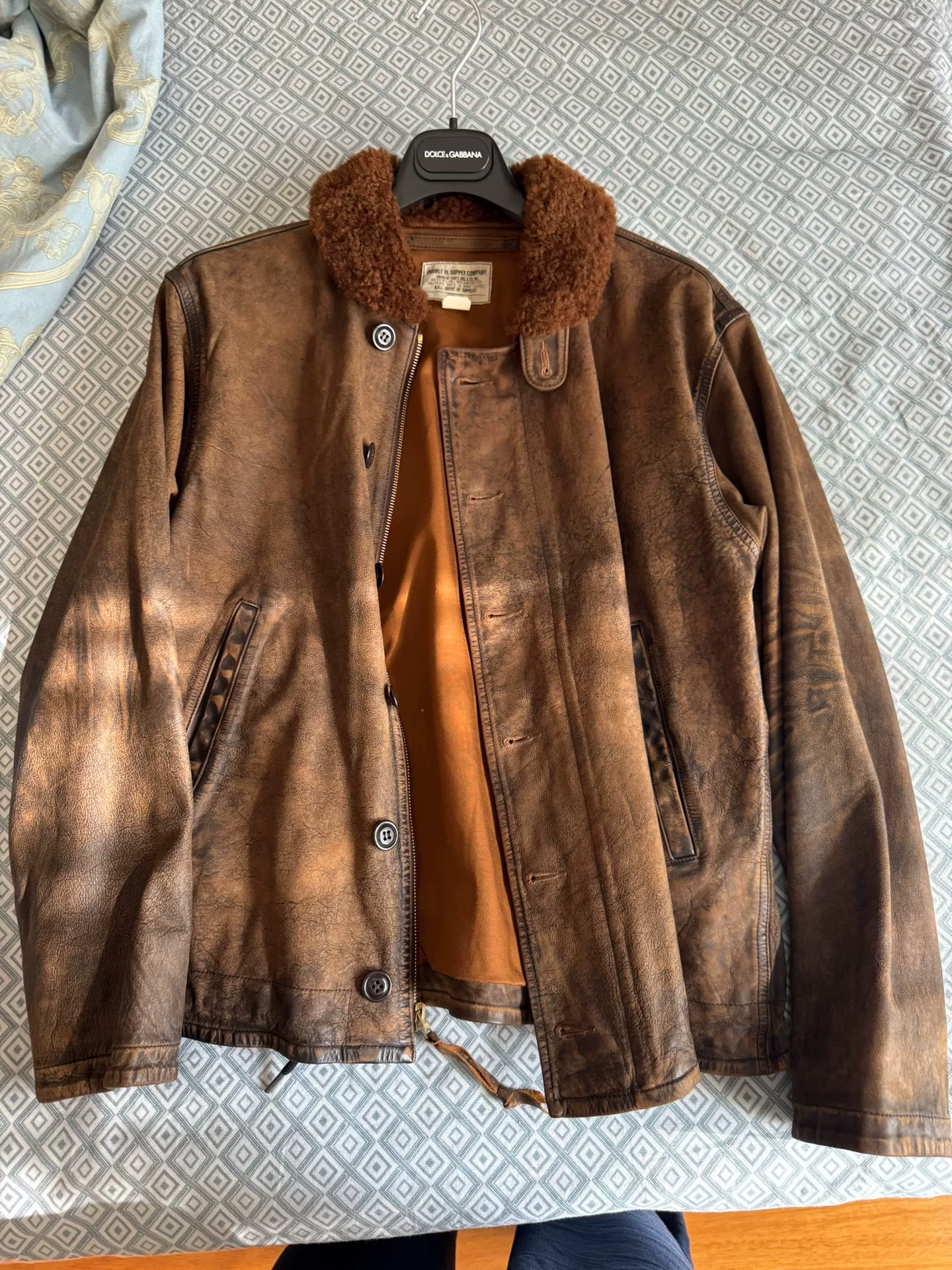 RRL Short Deck Distressed Leather Jacket