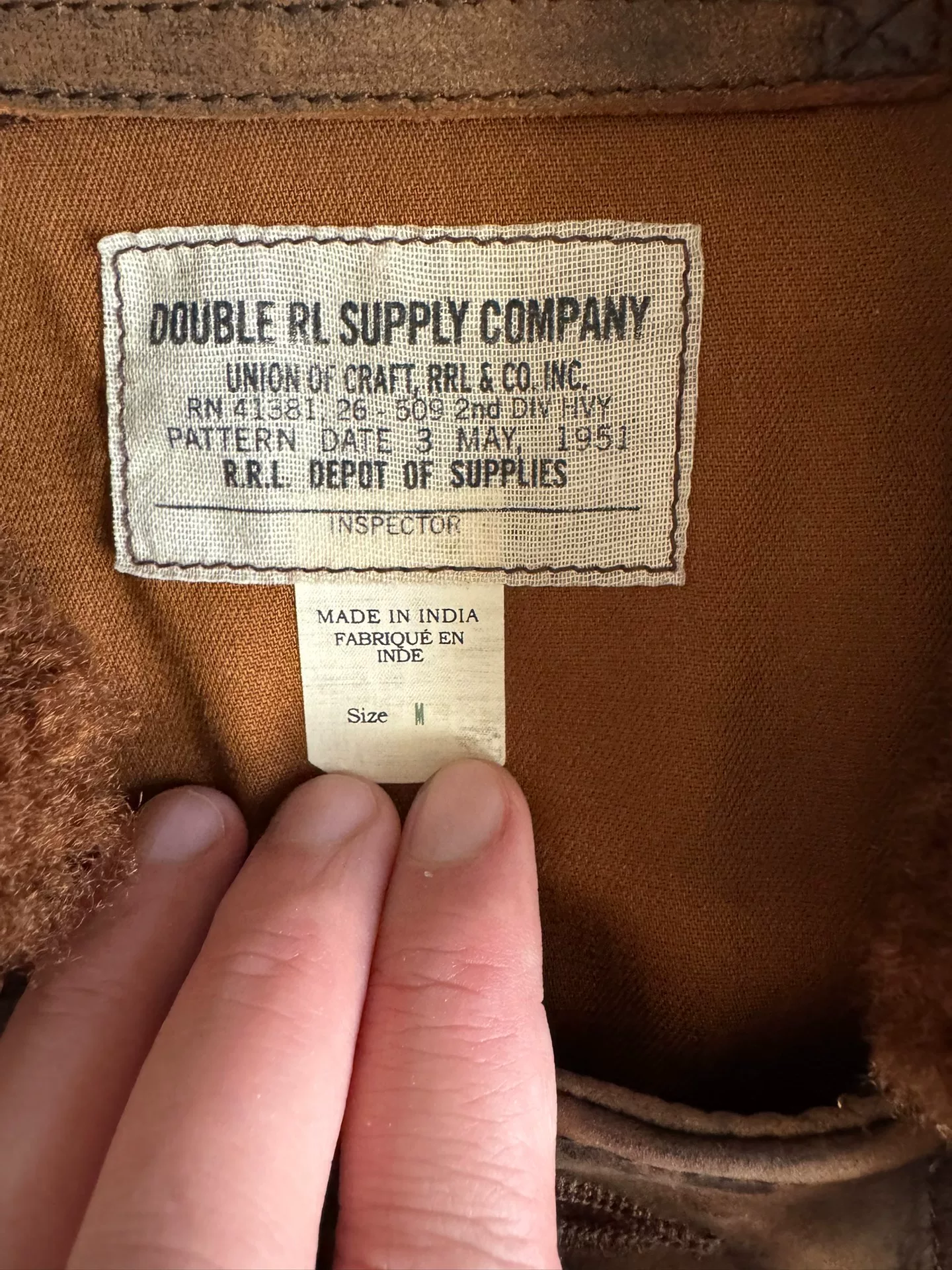 RRL Short Deck Distressed Leather Jacket — detail