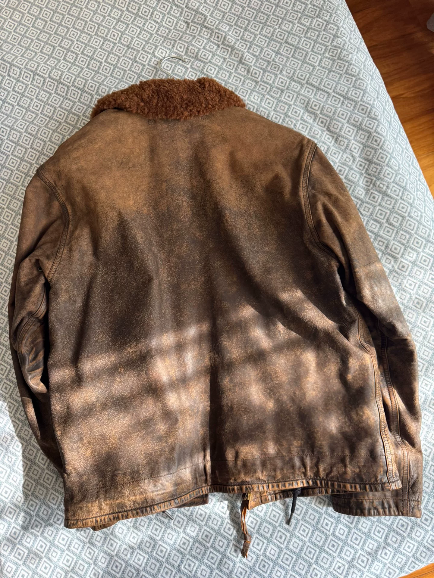 RRL Short Deck Distressed Leather Jacket — front