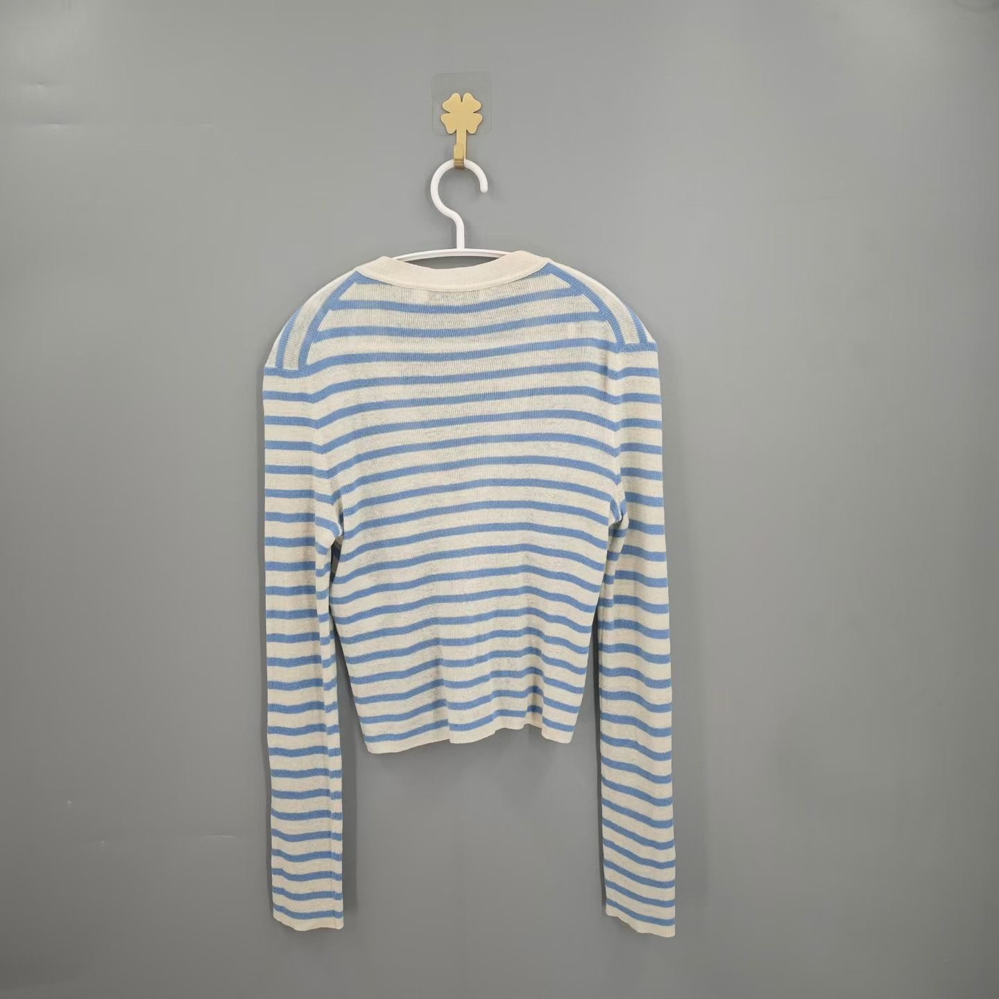 Dior Blue White Stripe Gold Button Cardigan — front