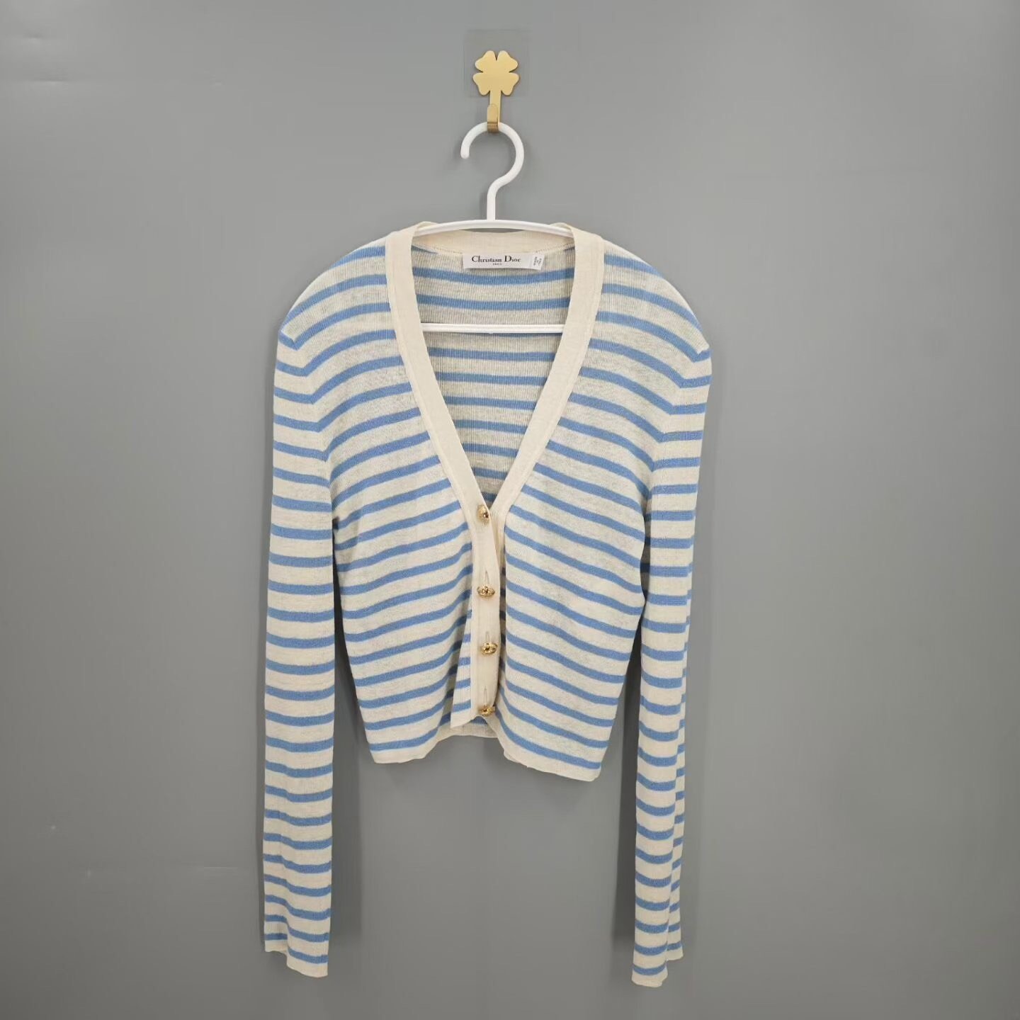 Dior Blue White Stripe Gold Button Cardigan
