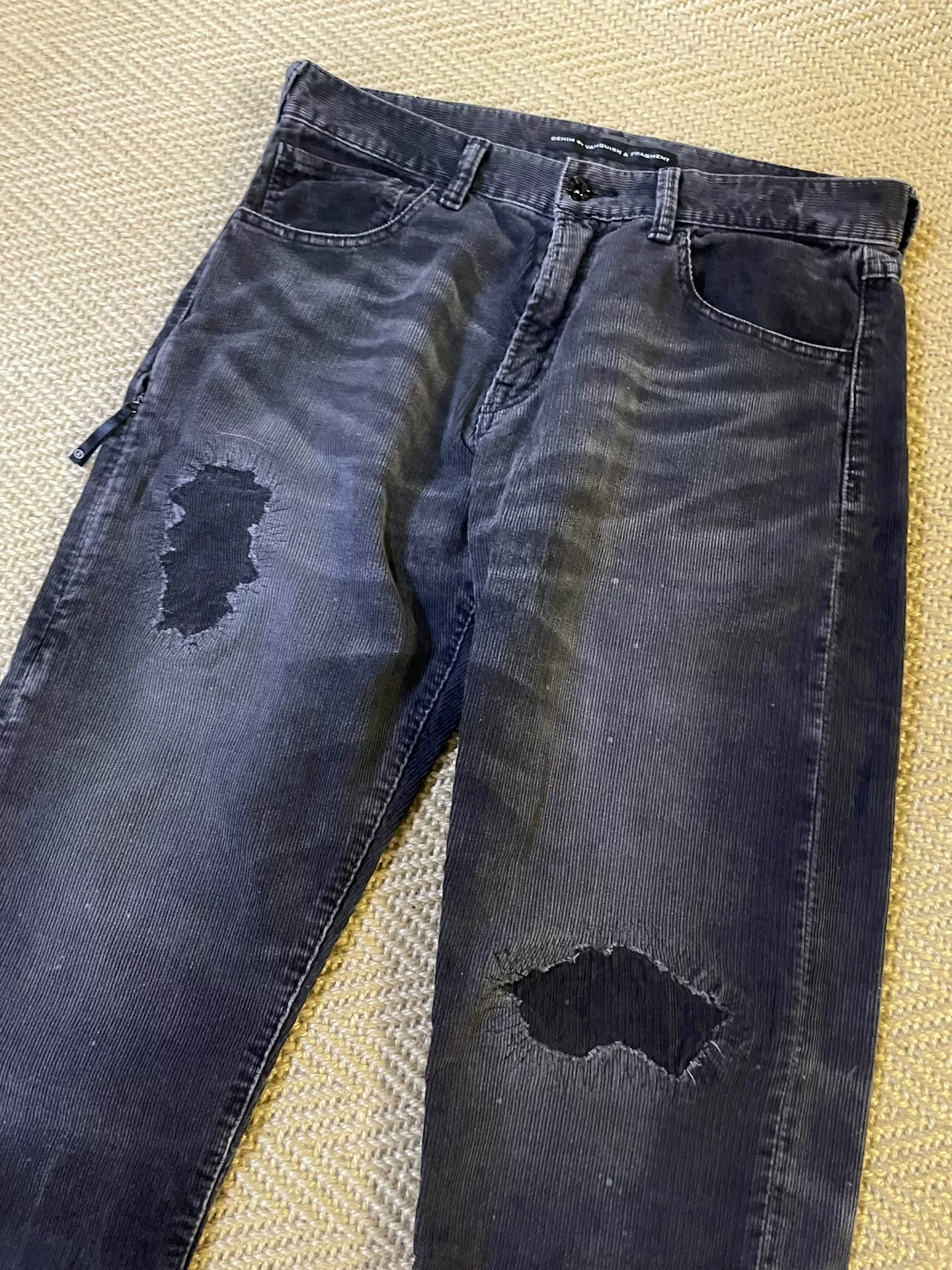 Vanquish & Fragment Distressed Corduroy Pants — detail