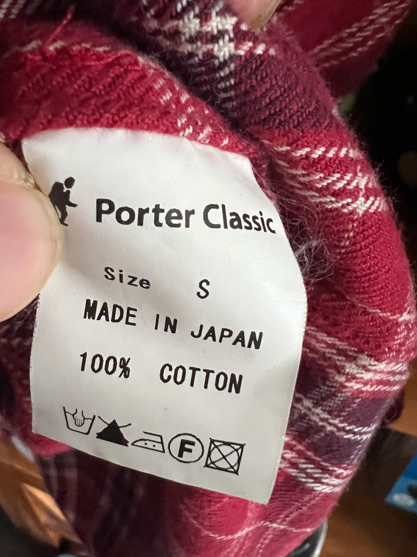 Porter Classic Early Red Check Long Shirt — label
