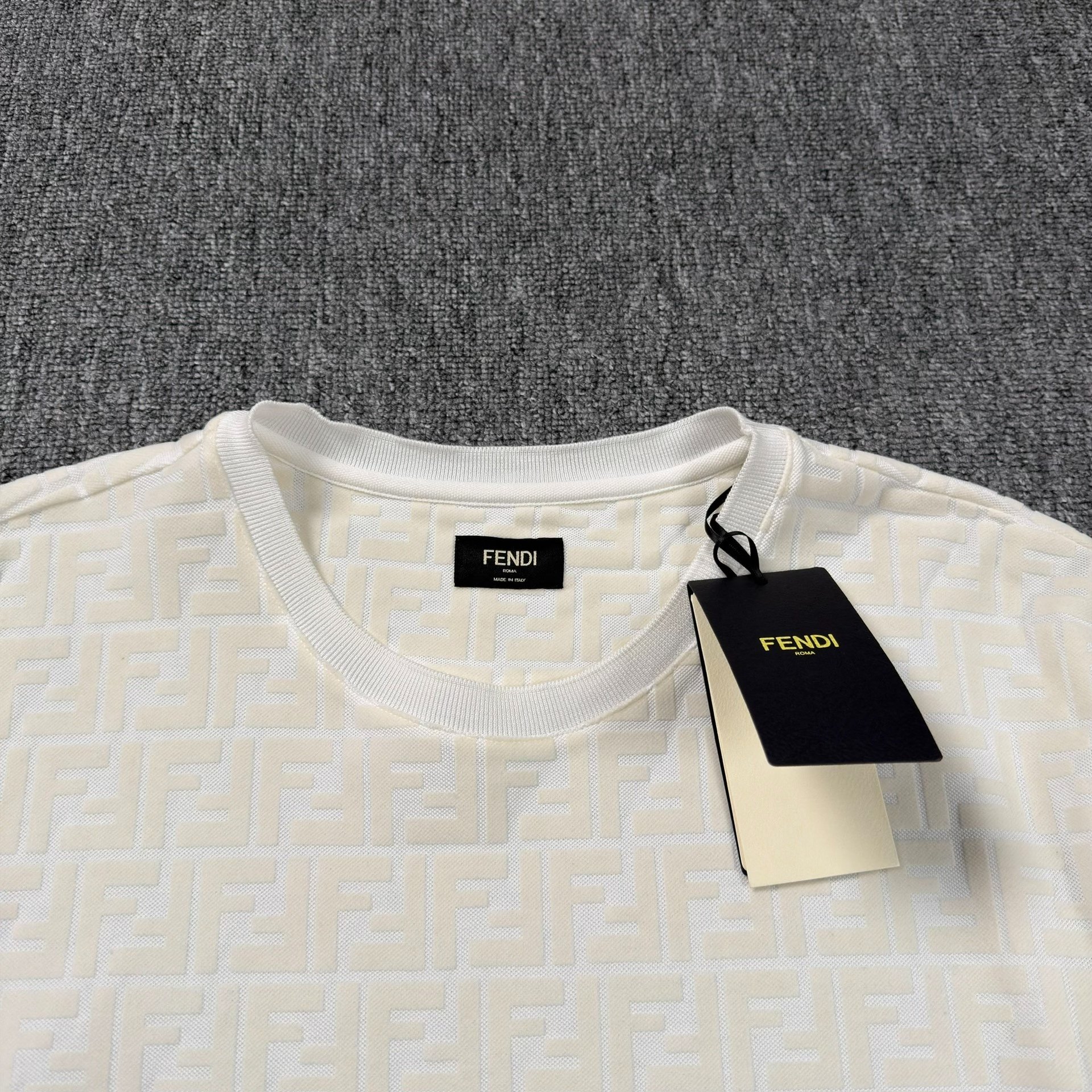 Fendi White Flocked Print Short-Sleeve Top — front