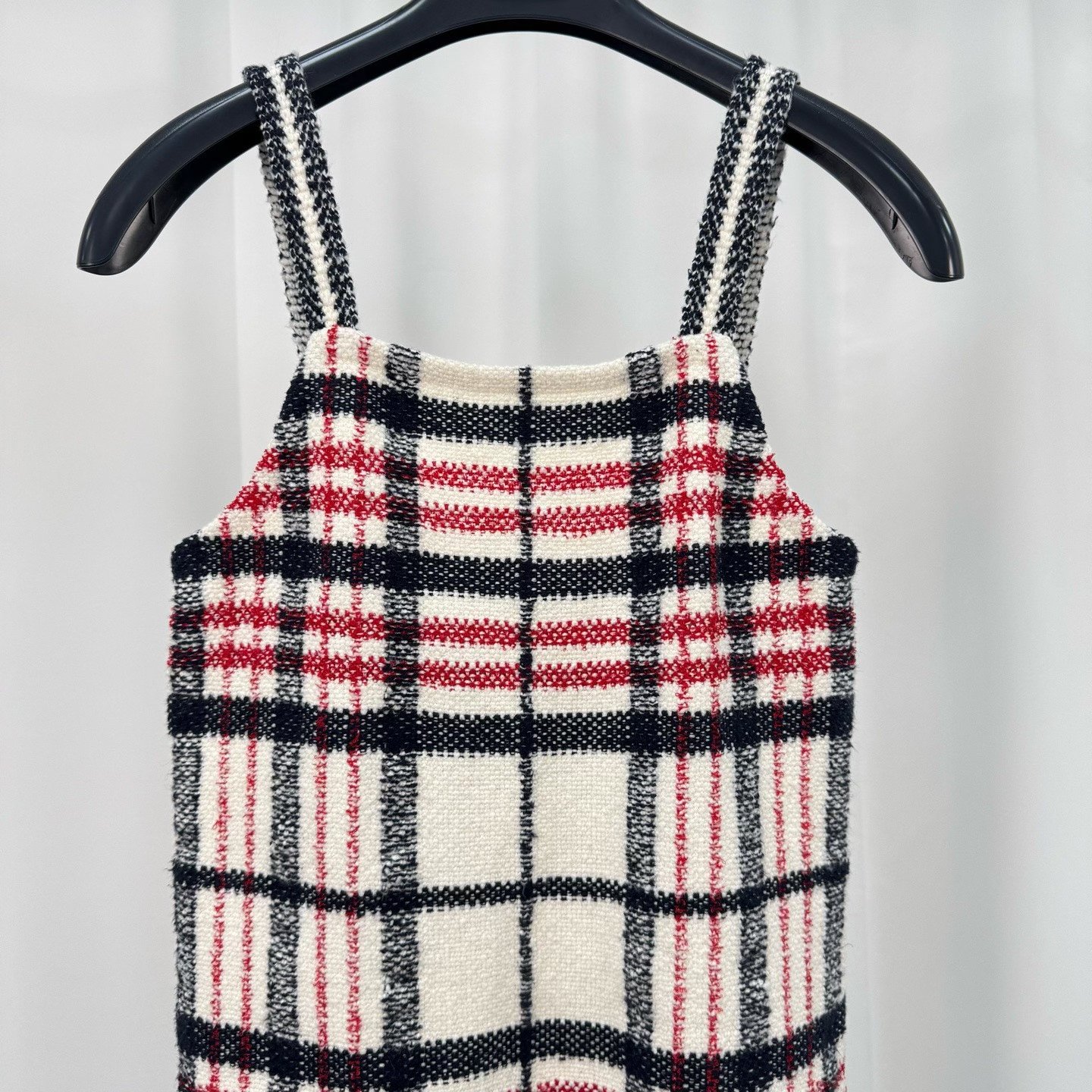Dior White Red Check Letter Jacquard Knit Slip Dress — detail