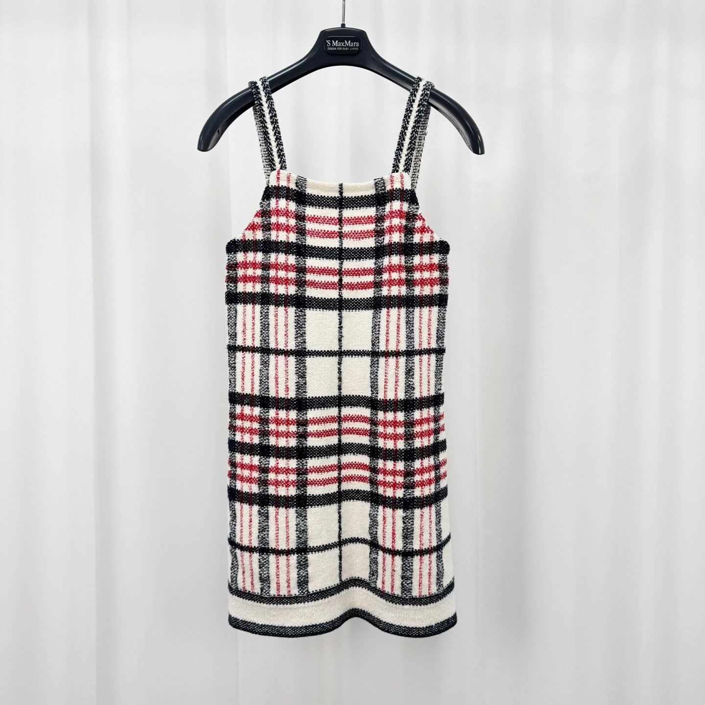 Dior White Red Check Letter Jacquard Knit Slip Dress — front