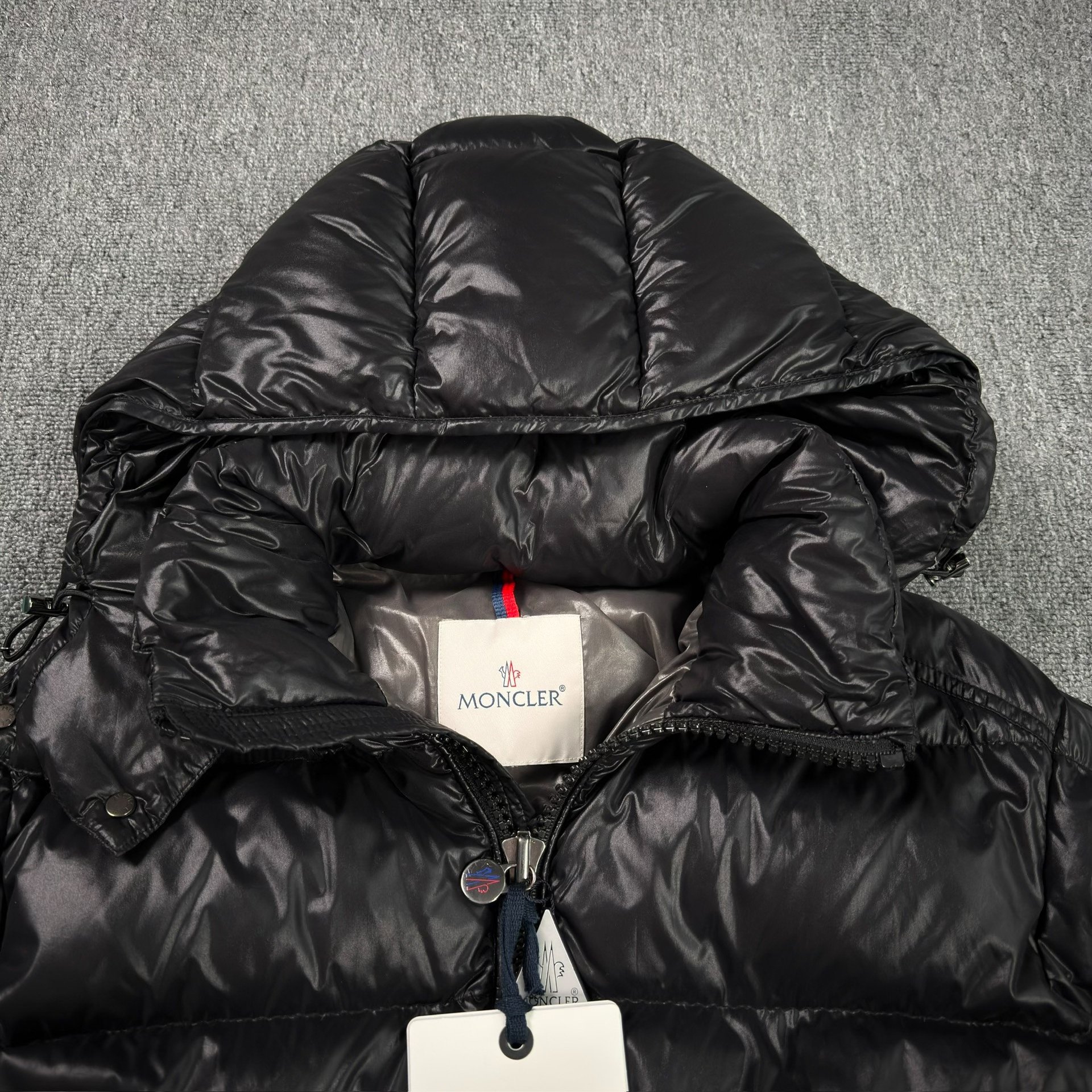 Moncler Maya Black Shiny Puffer Jacket — detail