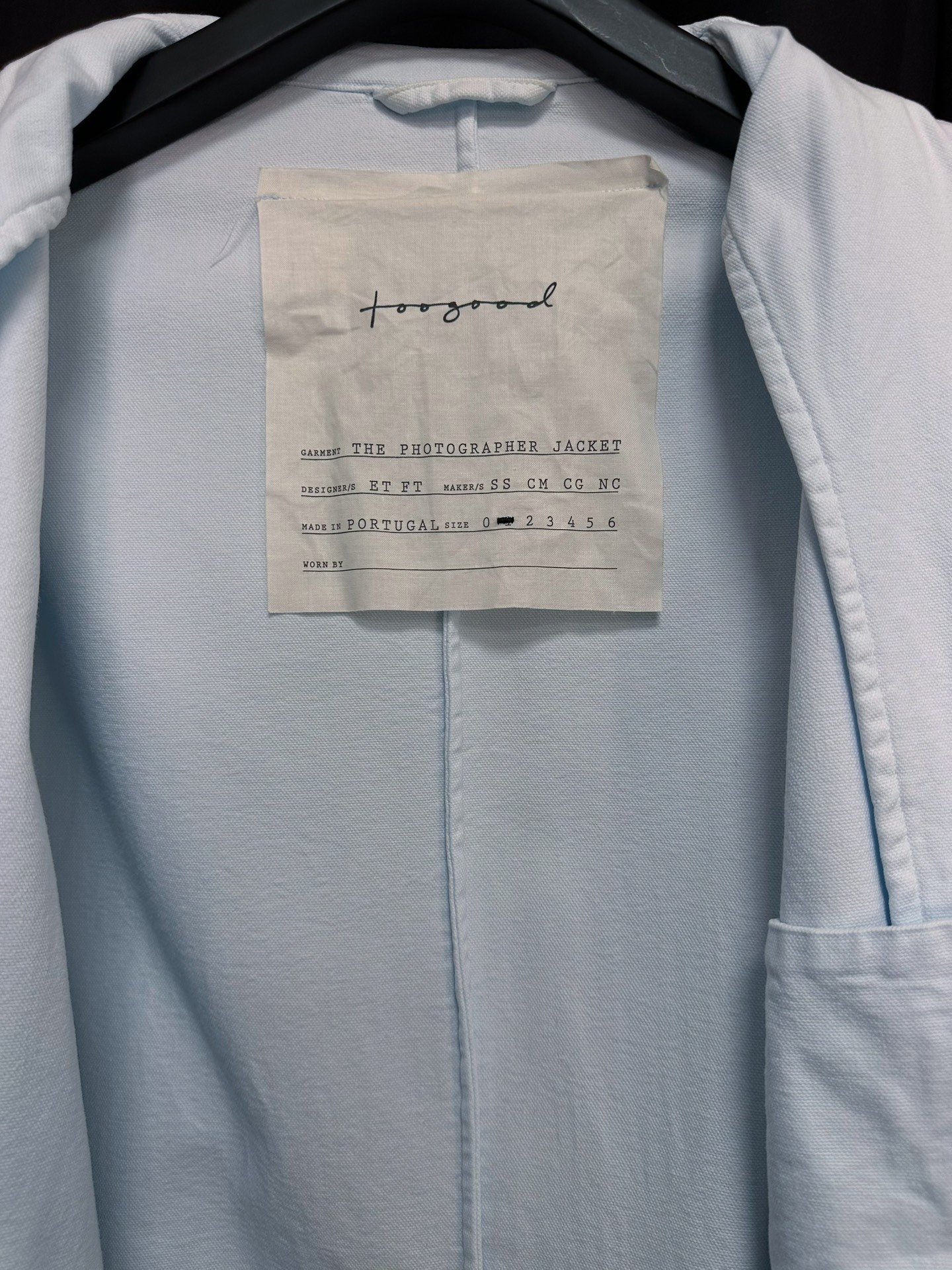 toogood 'The Photographer' Jacket — label
