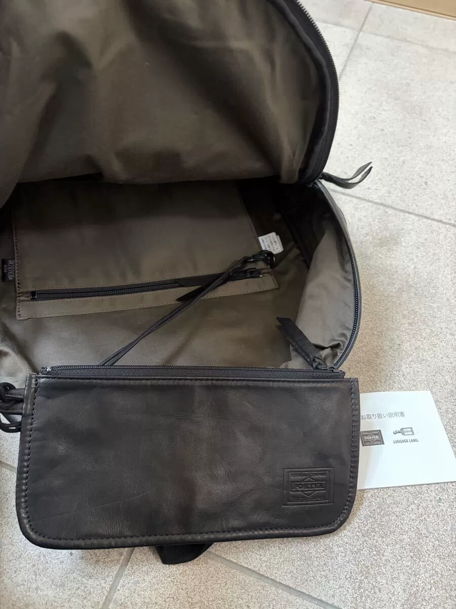 PORTER FRANK Black Leather Daypack (L) — label