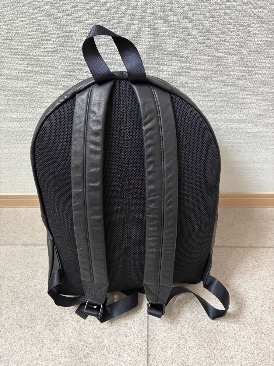 PORTER FRANK Black Leather Daypack (L) — back