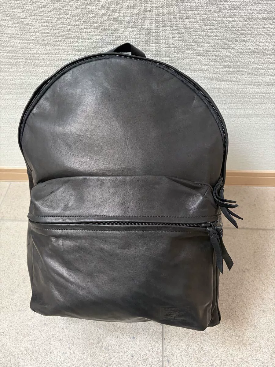 PORTER FRANK Black Leather Daypack (L)