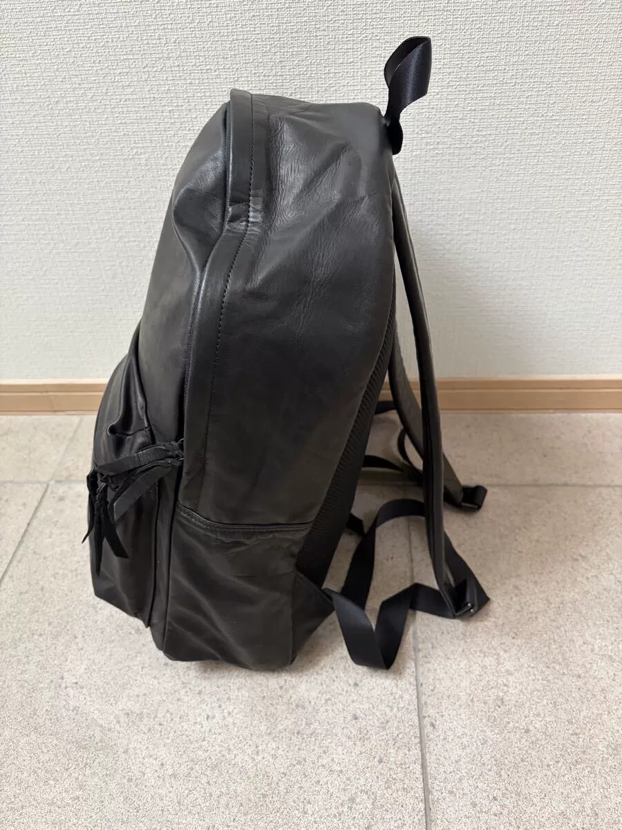 PORTER FRANK Black Leather Daypack (L) — detail