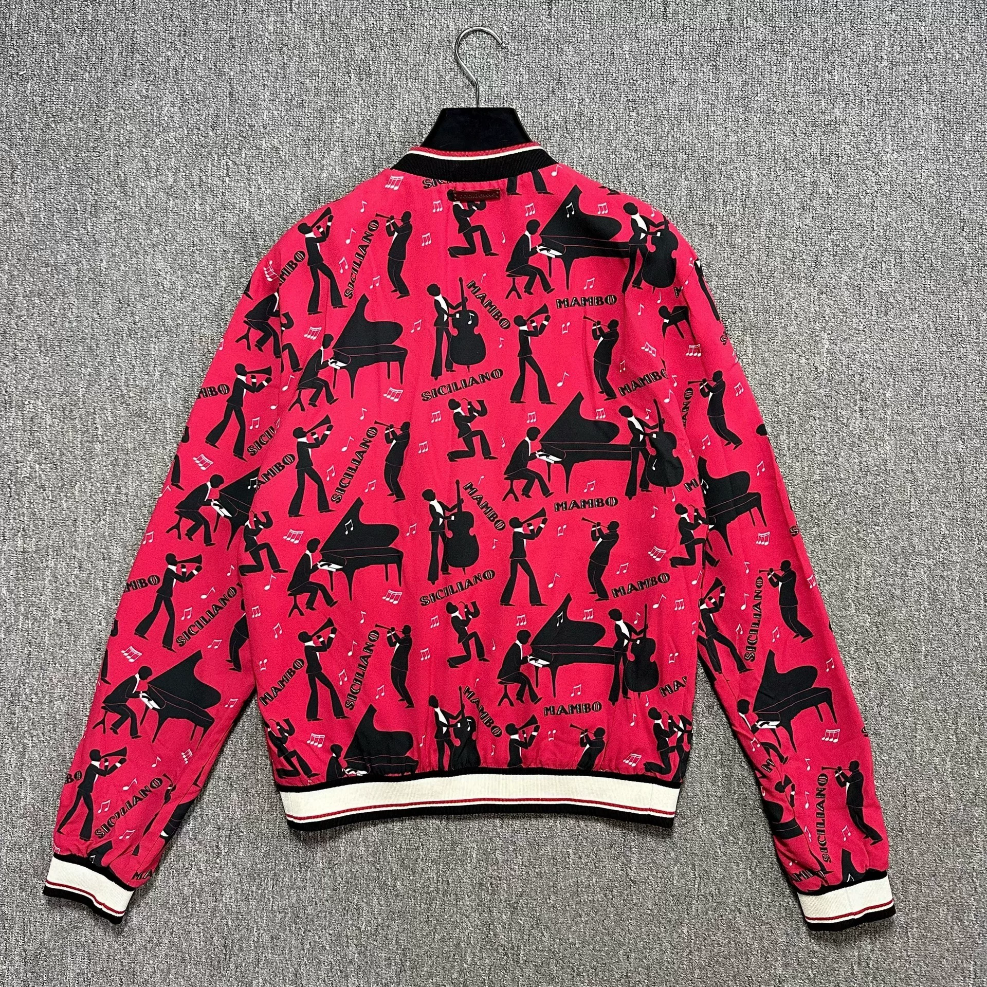 Dolce Gabbana Red Concert Theme Bomber Jacket — front