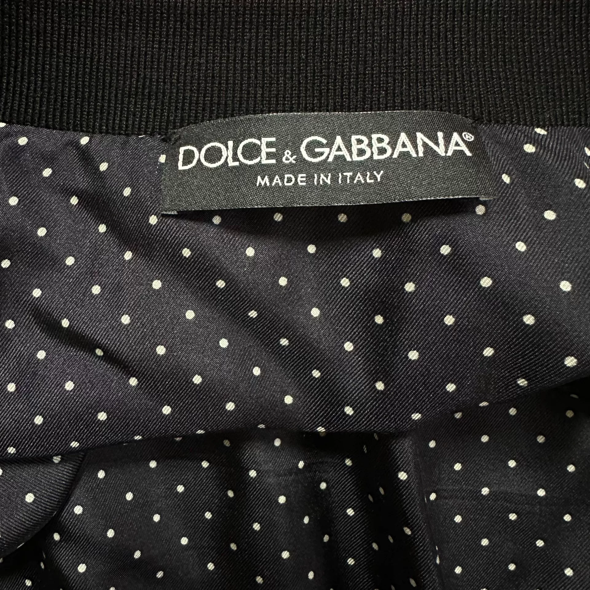 Dolce Gabbana Red Concert Theme Bomber Jacket — label