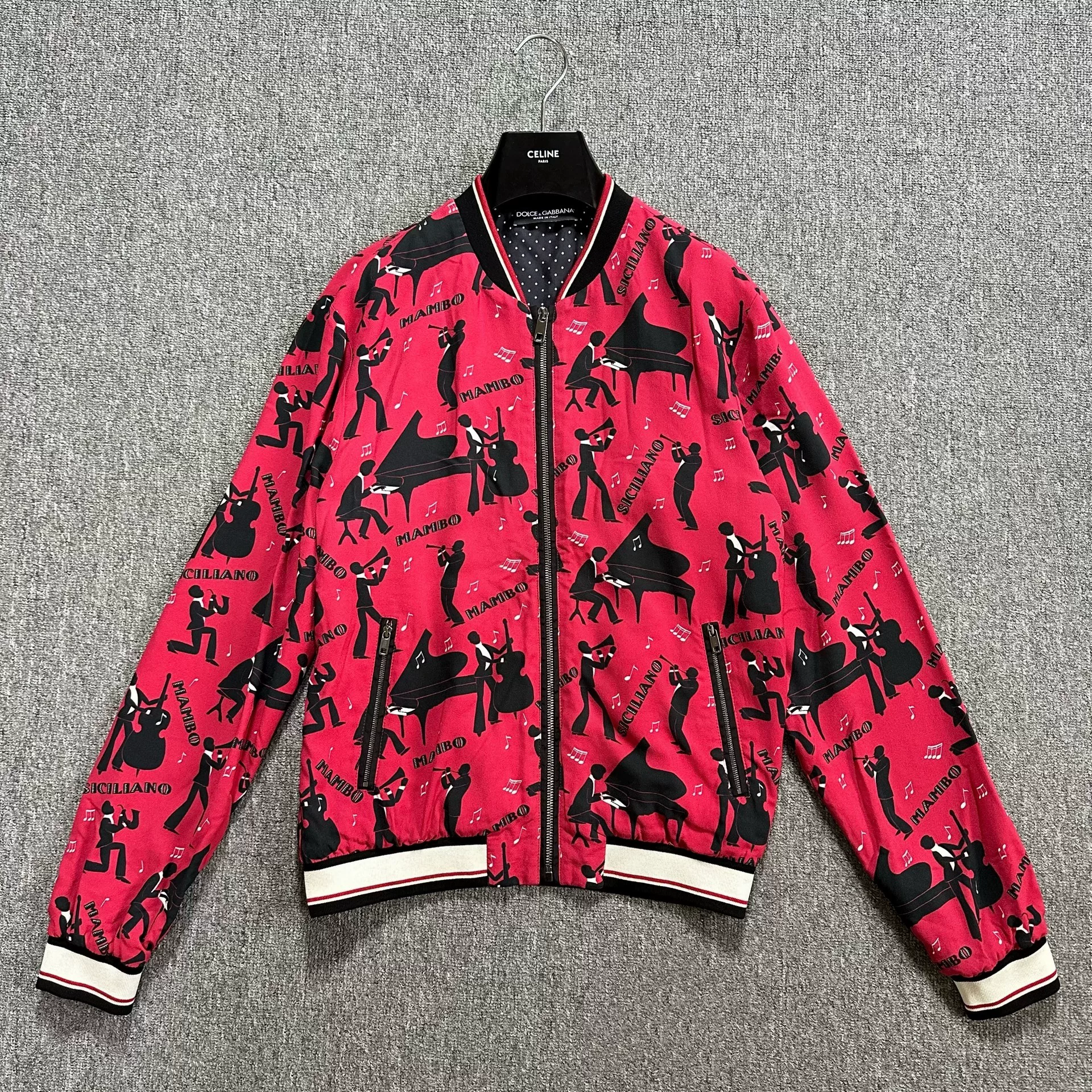 Dolce Gabbana Red Concert Theme Bomber Jacket