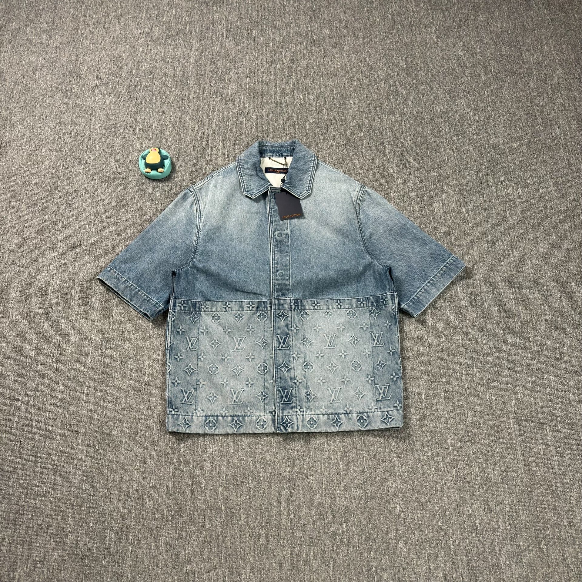 LV Monogram Blue Denim Short-Sleeve Shirt