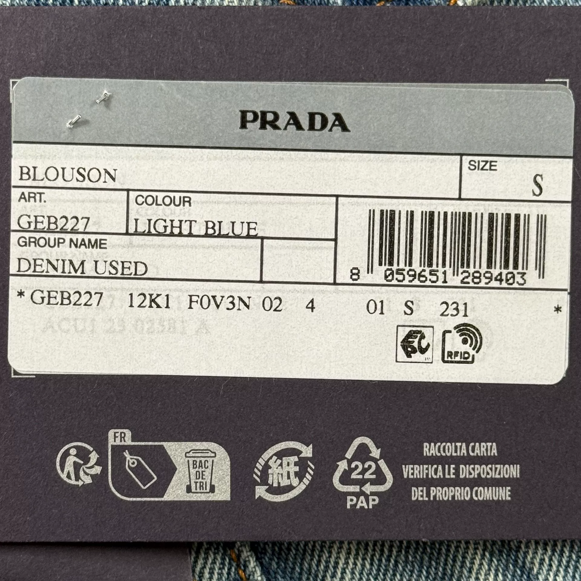 Prada Light Blue Cropped Denim Jacket — front