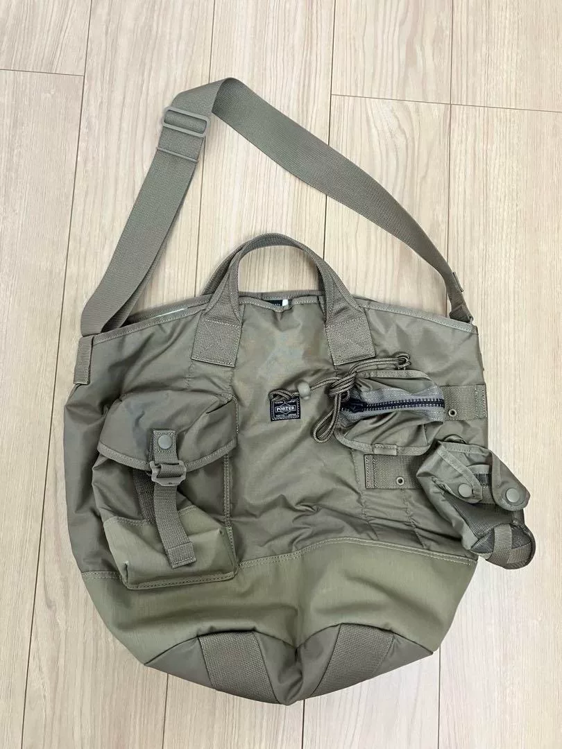 PORTER ALL 2WAY Khaki Utility Bag — label