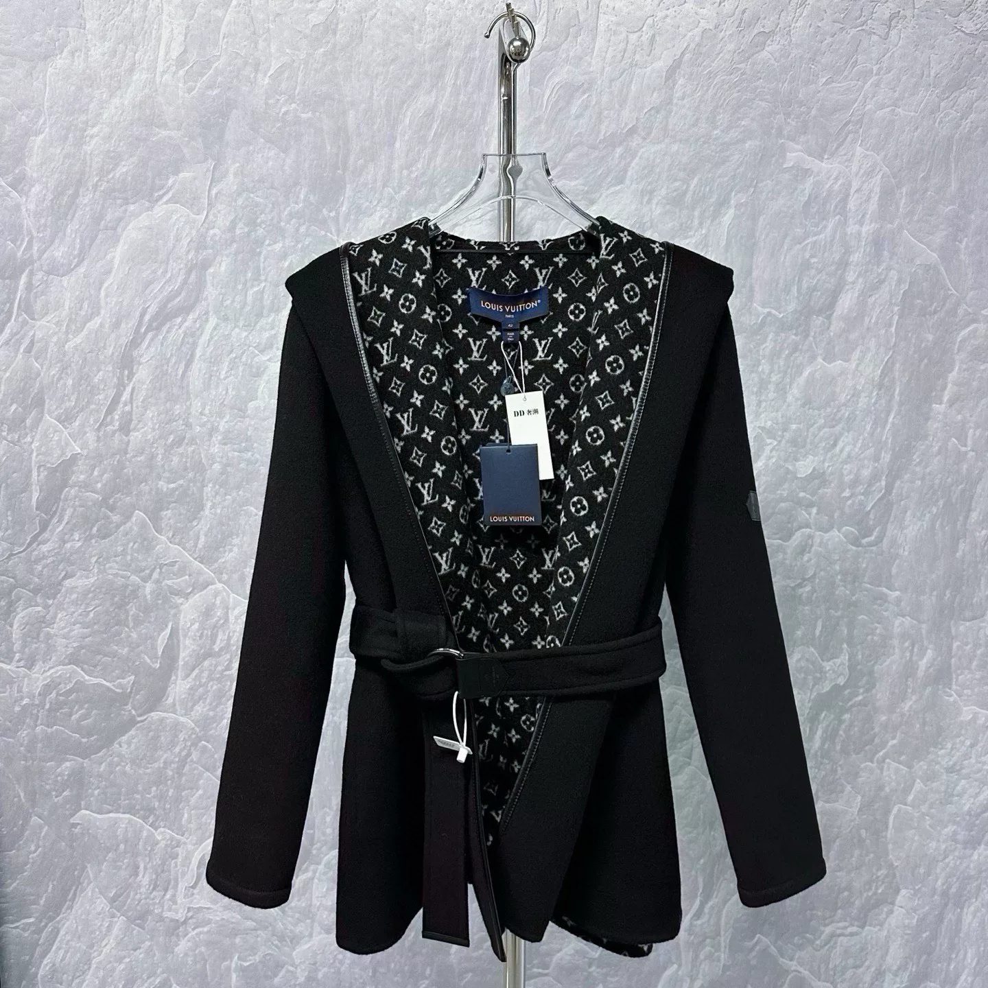 Louis Vuitton Wool Monogram Lined Hooded Coat — detail