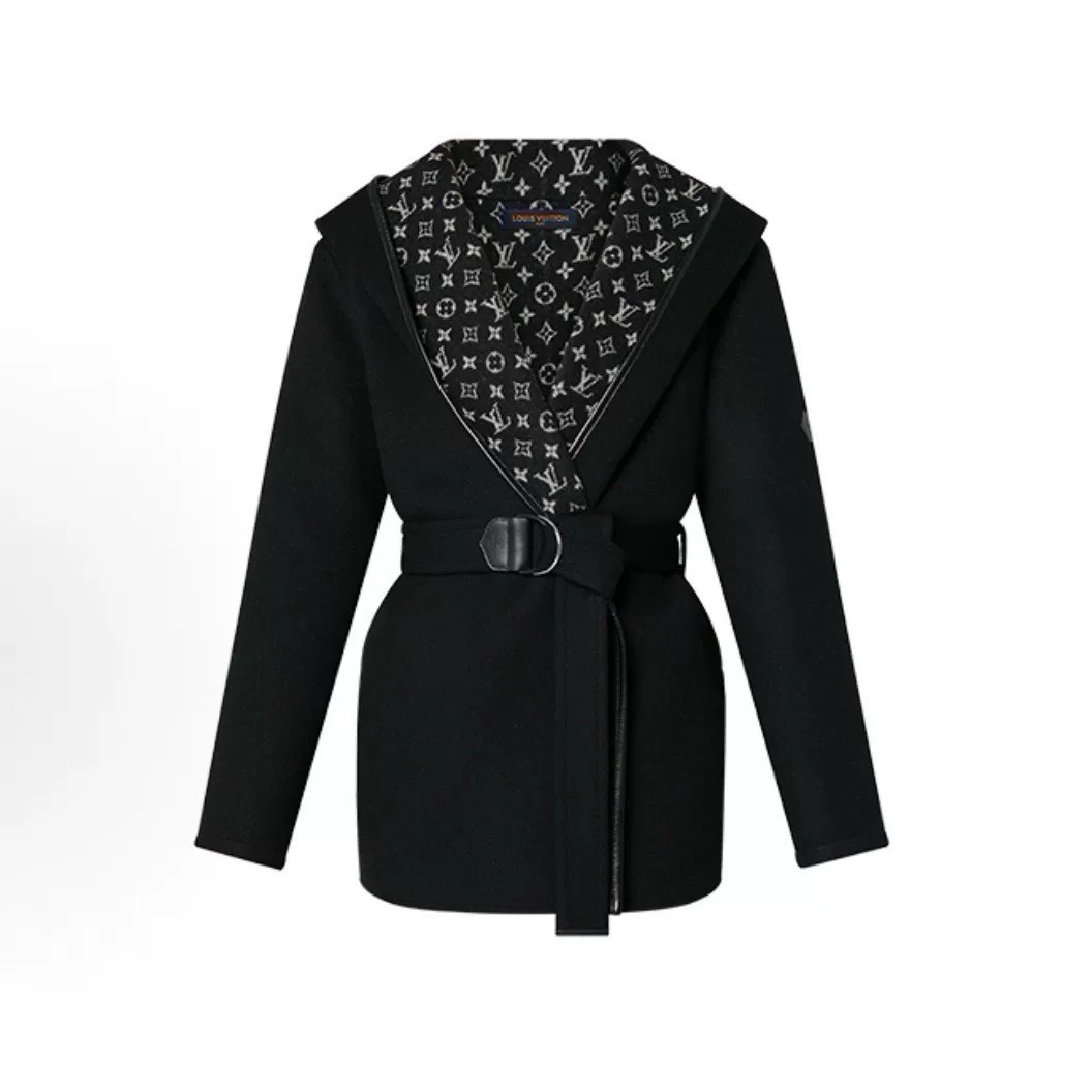Louis Vuitton Wool Monogram Lined Hooded Coat
