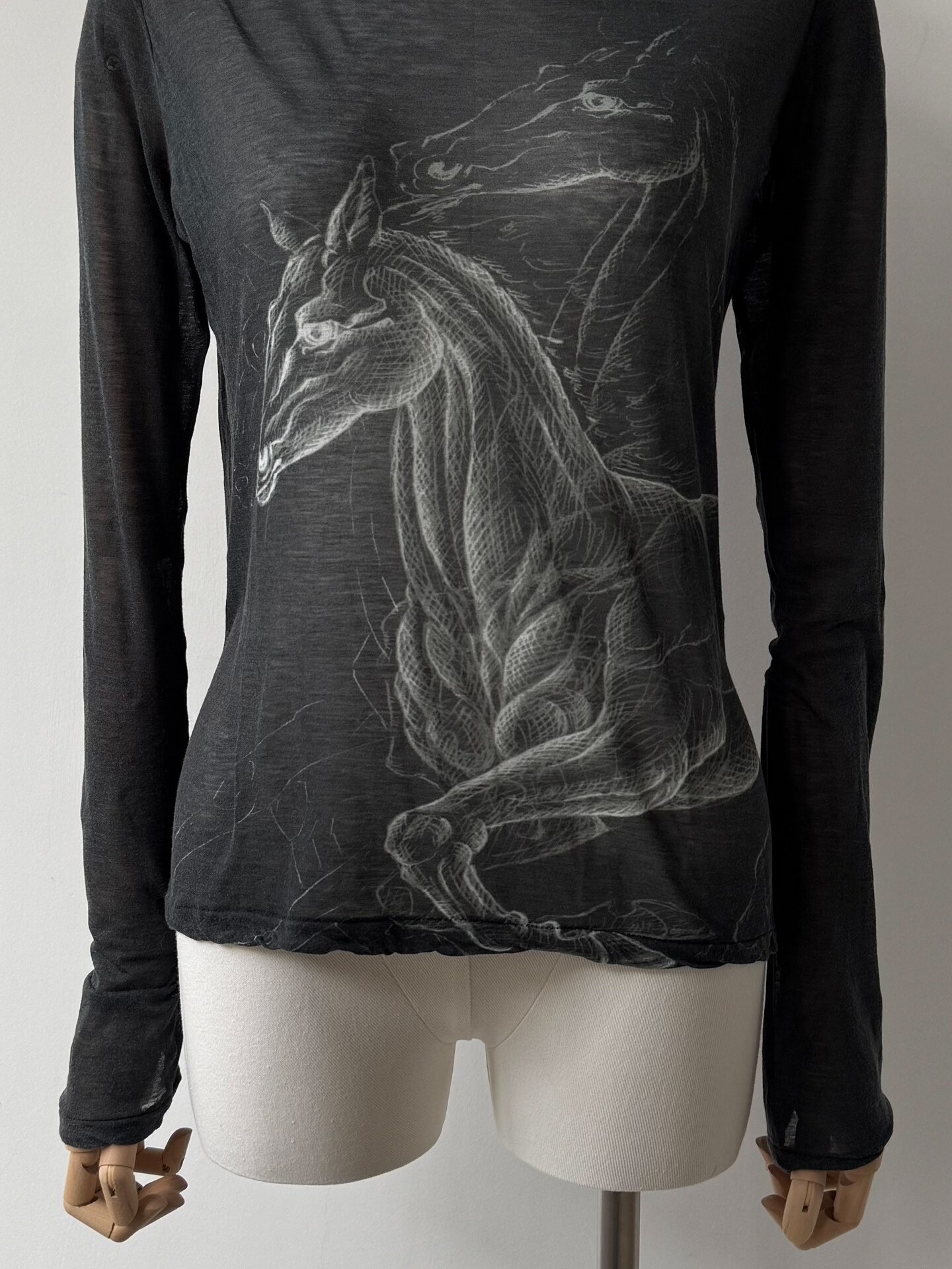 Yohji Yamamoto 08AW Discharge Horse Print Top — label
