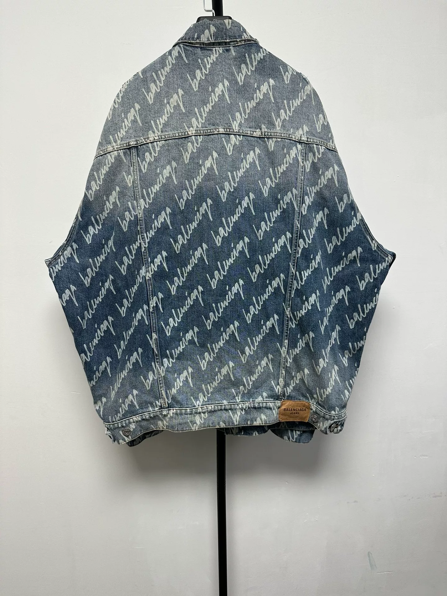 Balenciaga Logo Print Loose Washed Denim Jacket — front