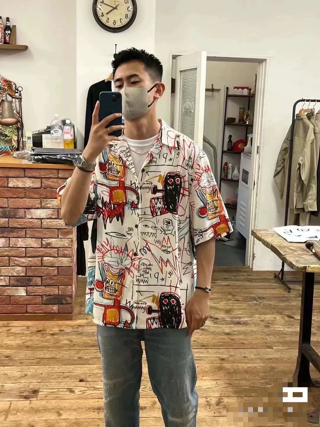 WACKO MARIA BASQUIAT Short-Sleeve Hawaiian Shirt — label