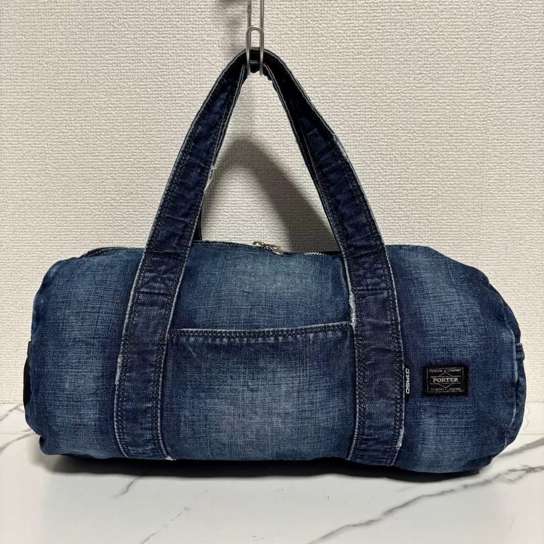 PORTER Blue Denim Boston Bag — front
