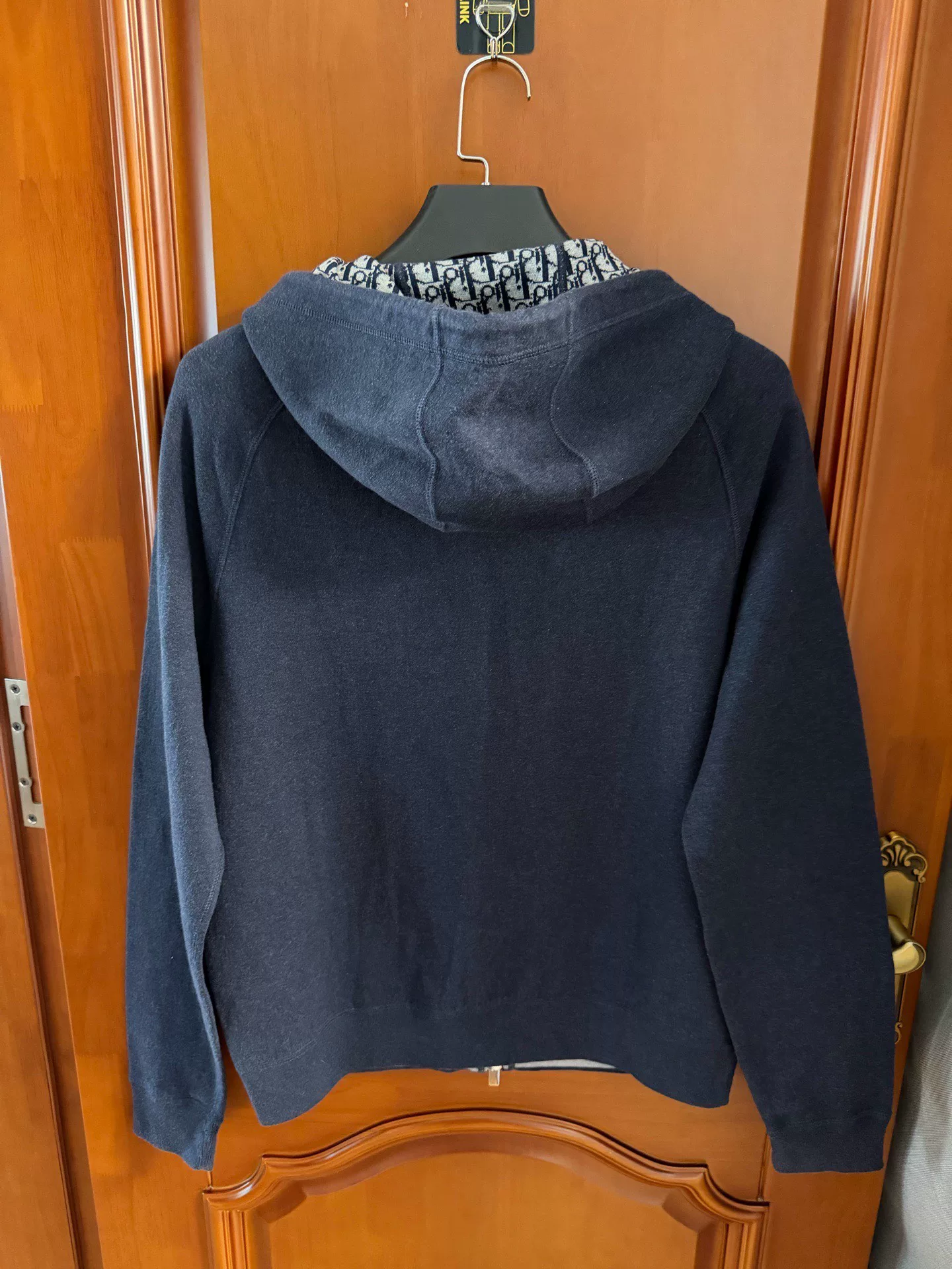 Dior Navy Hooded Jacket with Logo Lining — front