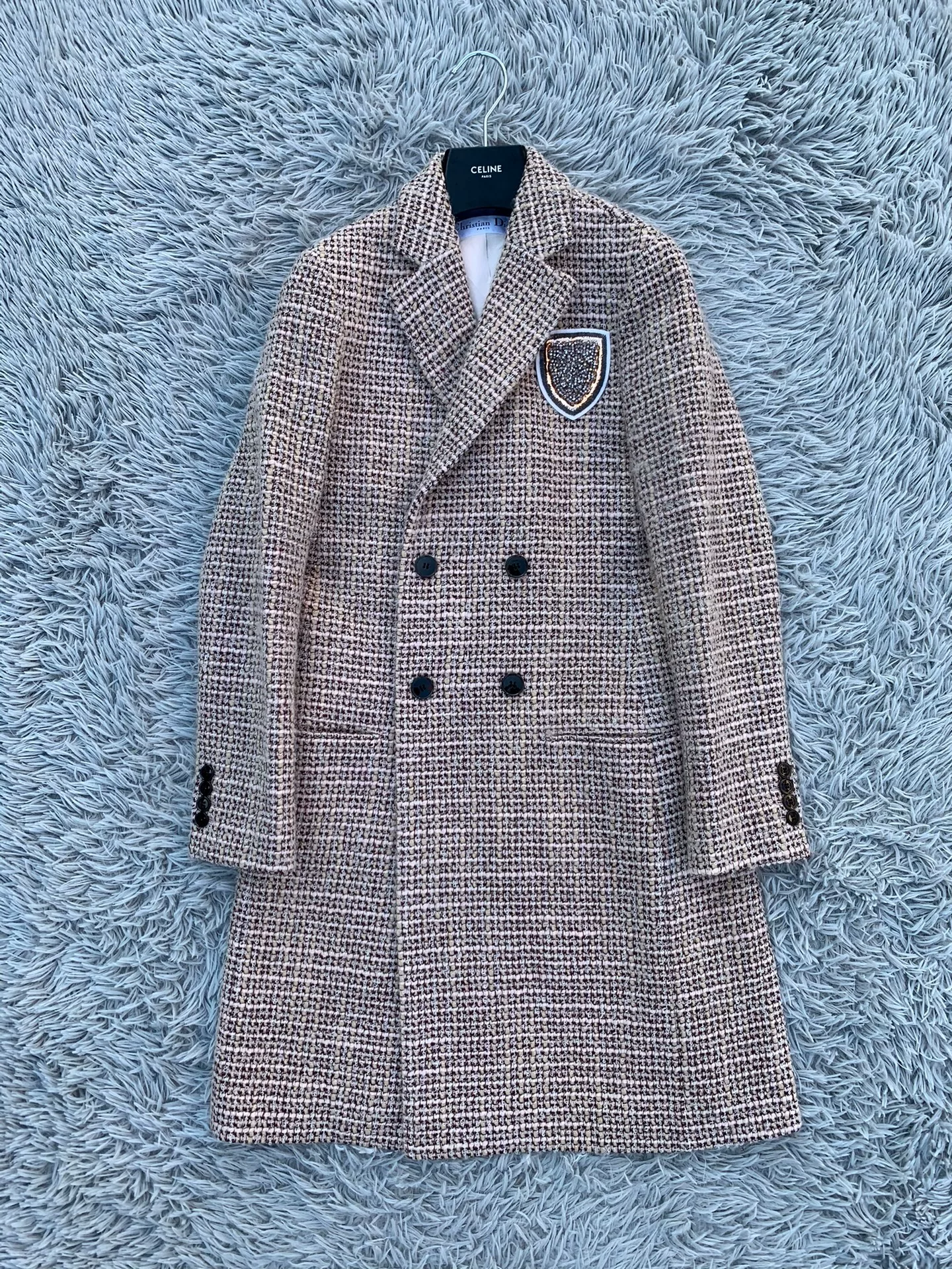 Dior Houndstooth Wool Coat with Badge