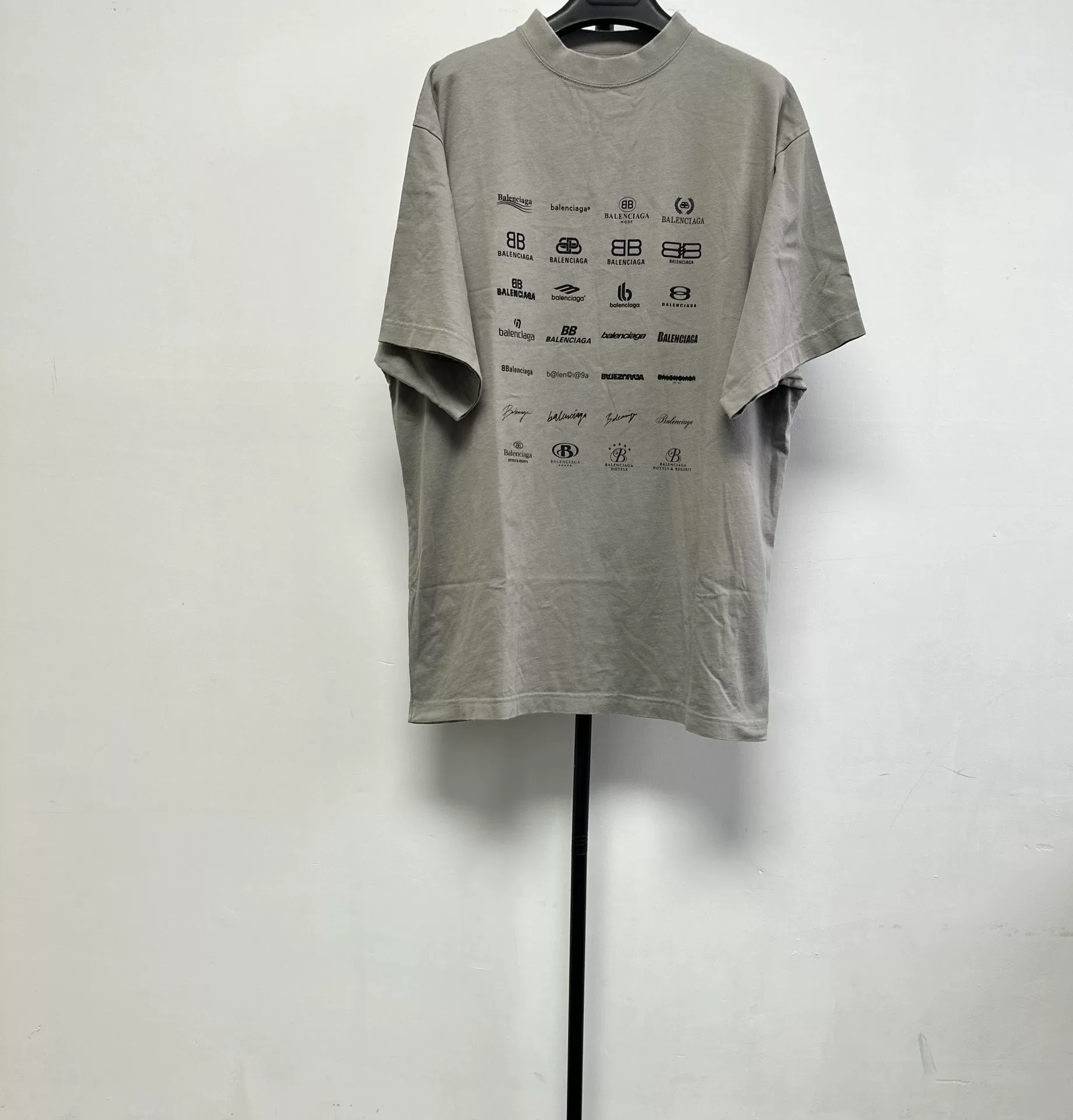 Balenciaga Gray Logo Crew Neck Tee