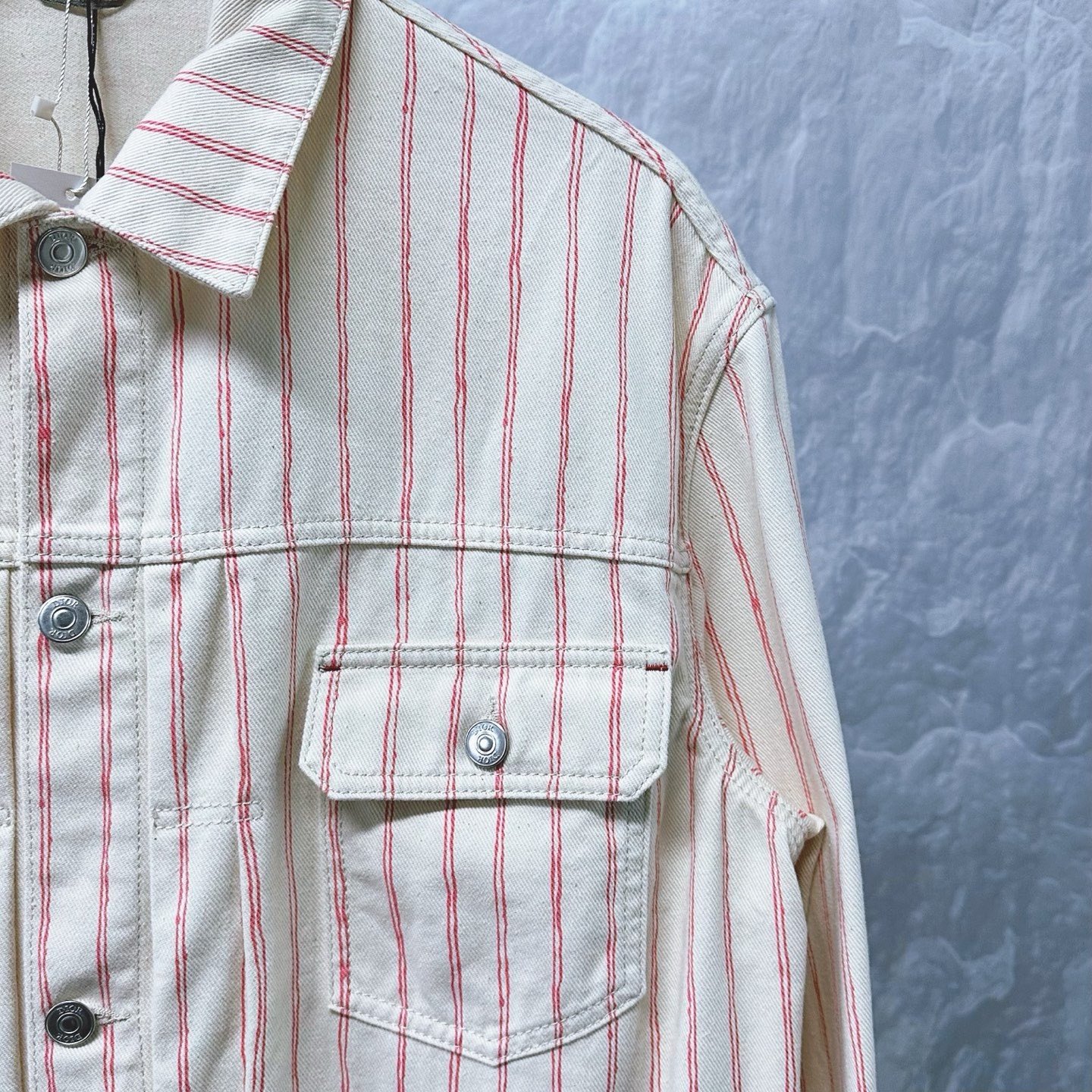 Dior Cream Stripe Embroidered Denim Jacket — detail