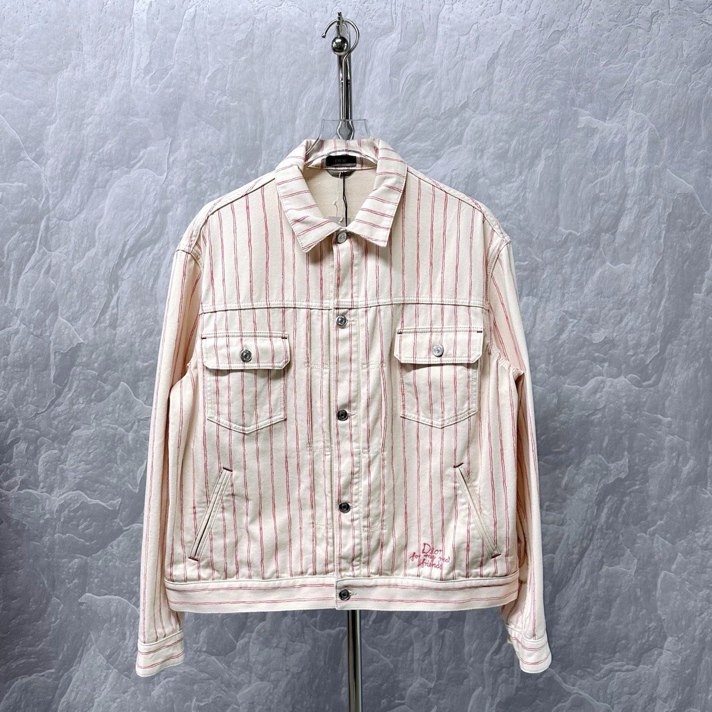 Dior Cream Stripe Embroidered Denim Jacket