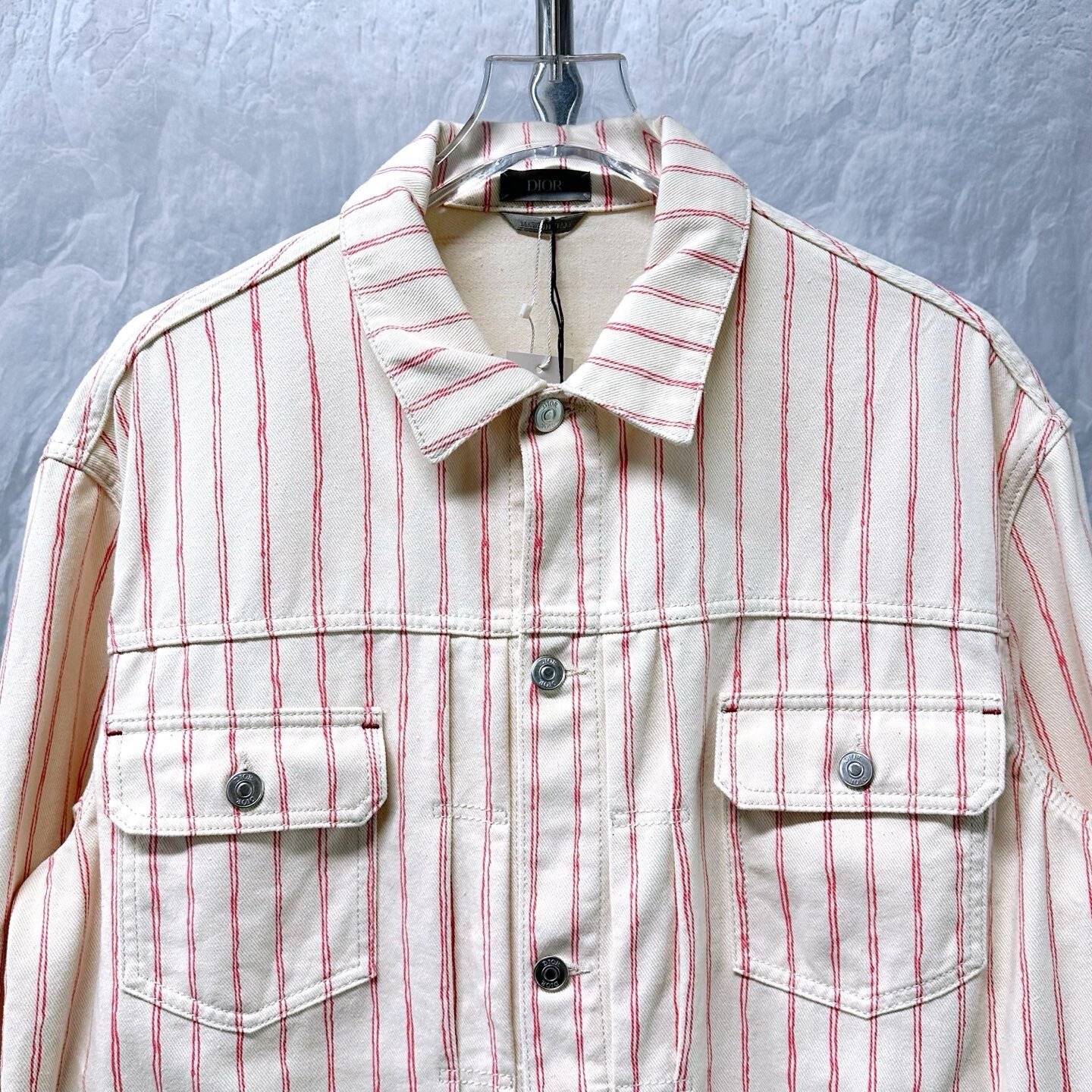 Dior Cream Stripe Embroidered Denim Jacket — front