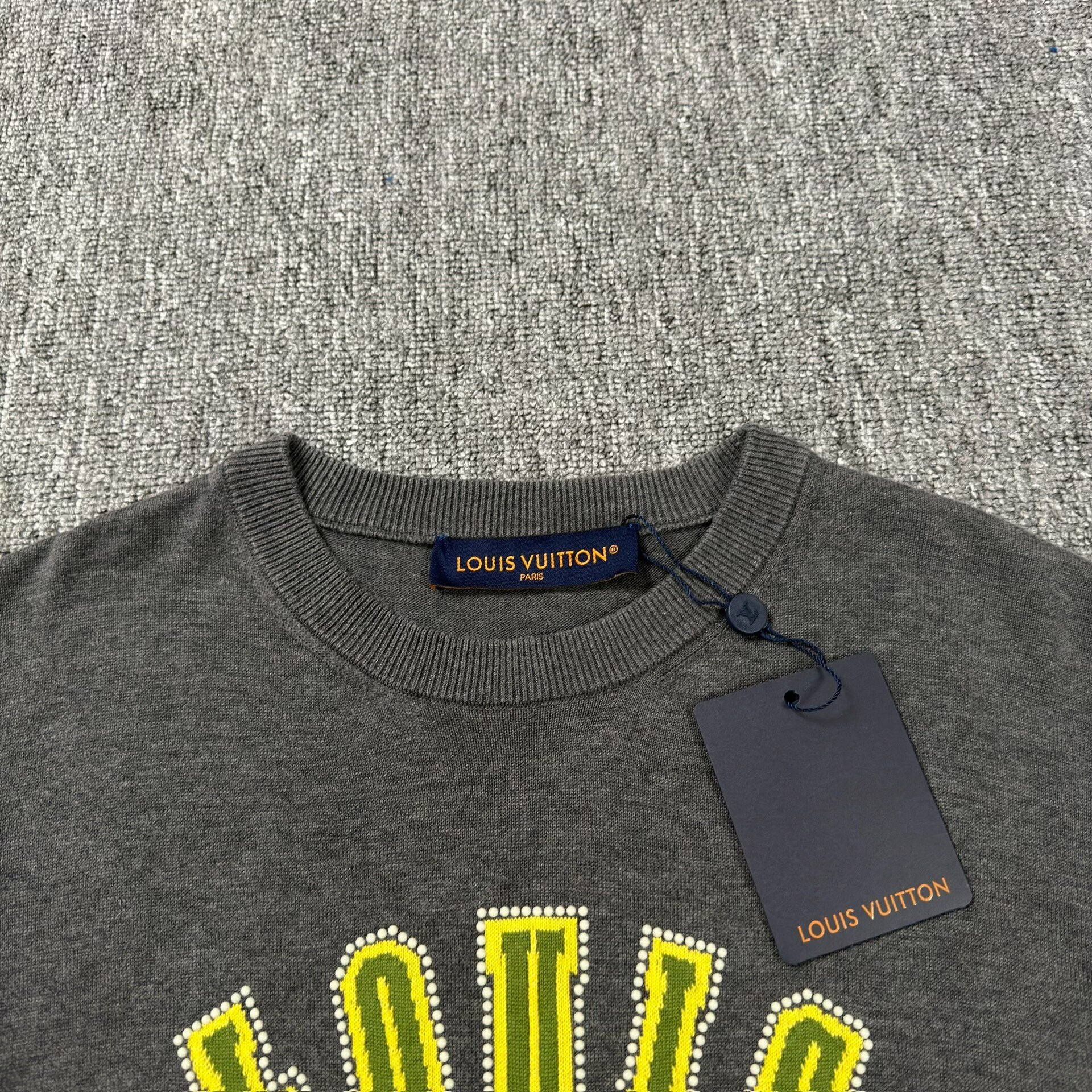 Louis Vuitton Gray Dog Paw Logo Tee — front