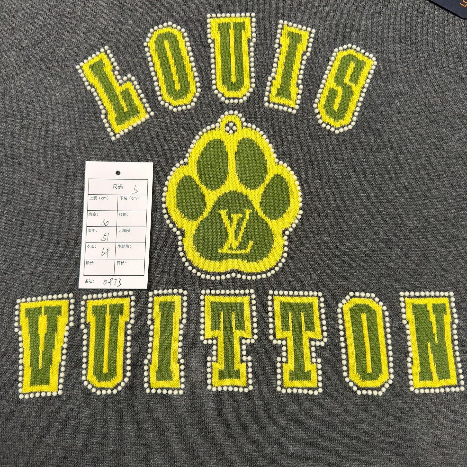 Louis Vuitton Gray Dog Paw Logo Tee — label