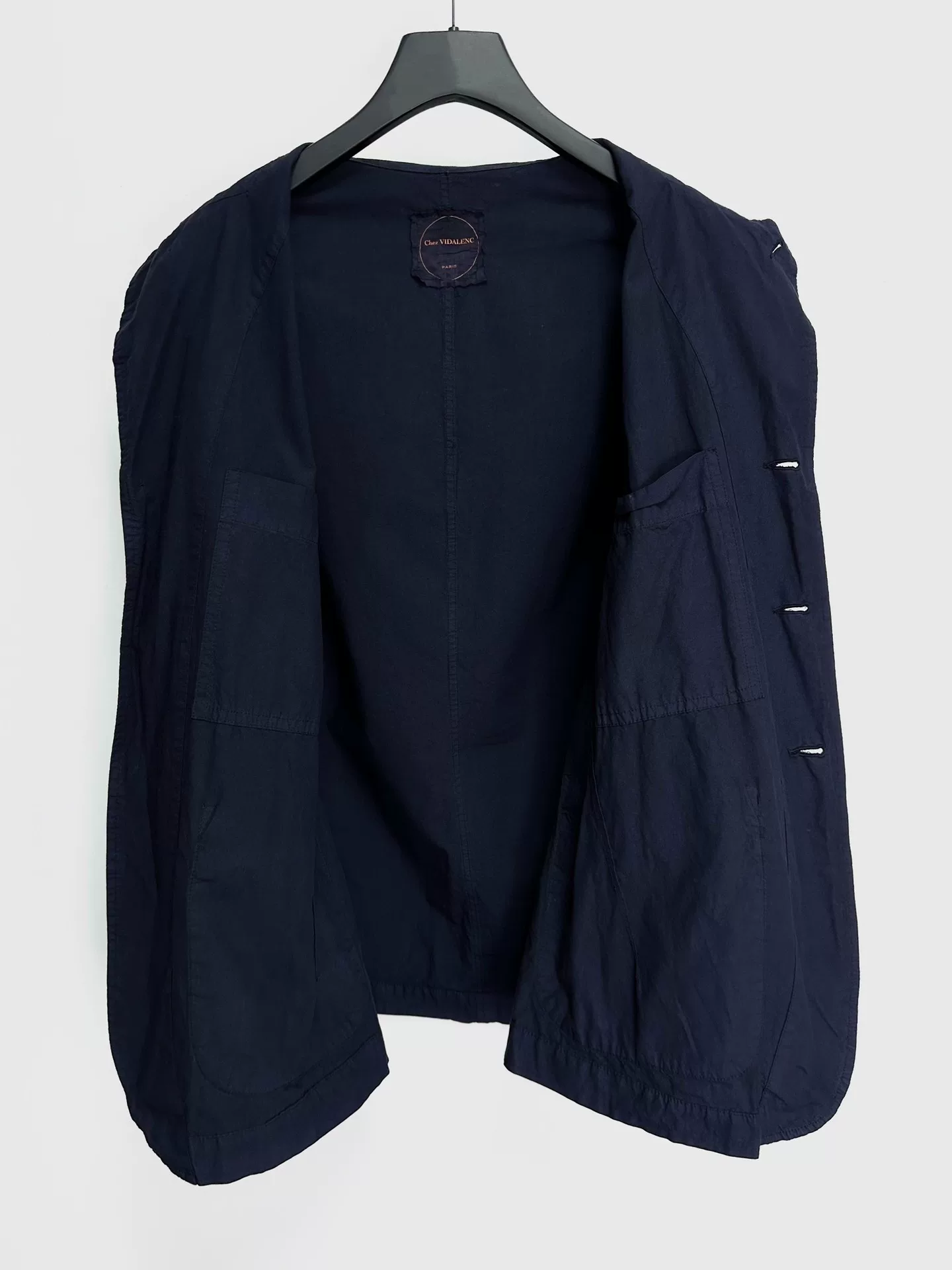 Chez VIDALENC Indigo Paper Cotton Coat — detail