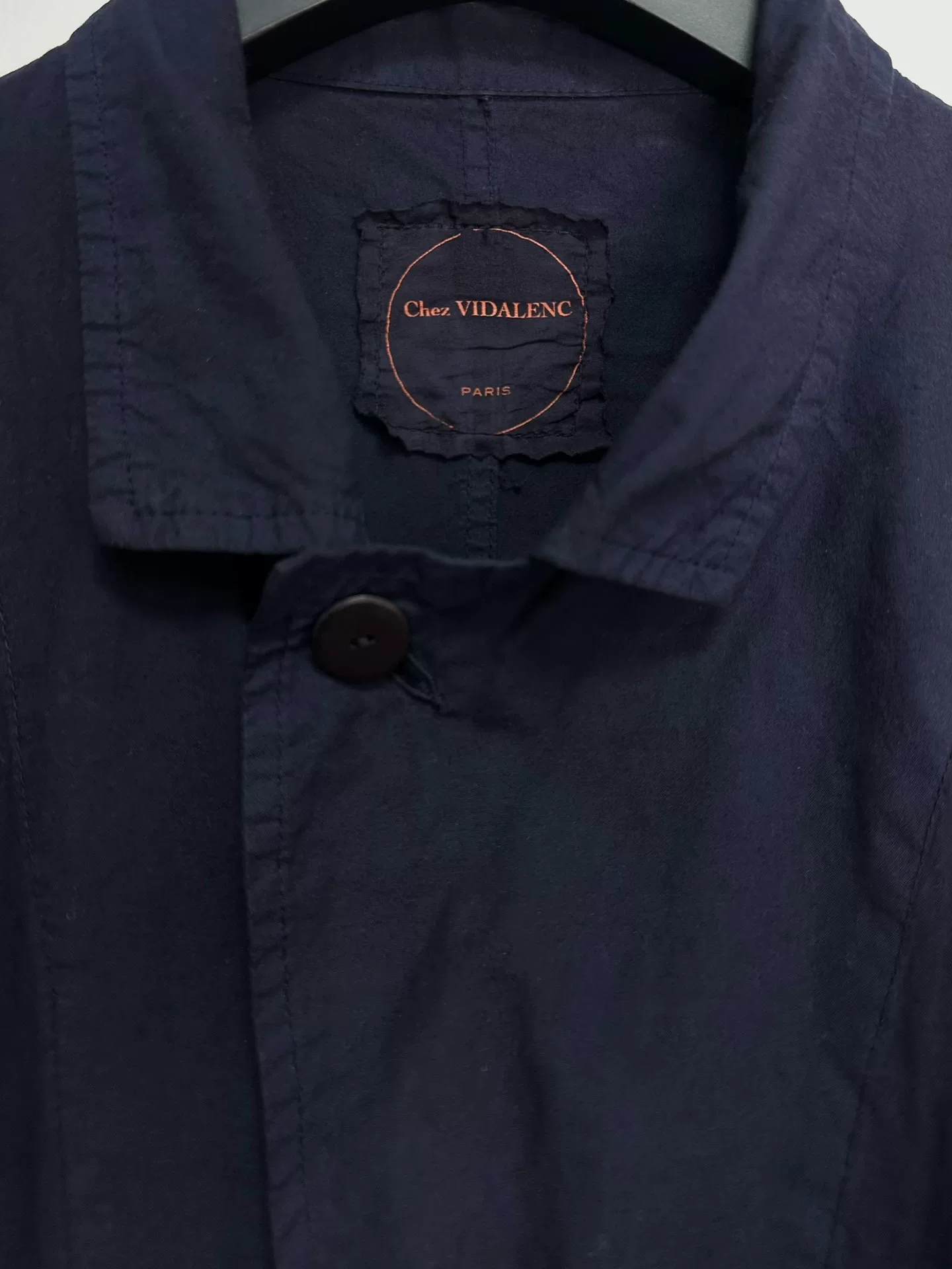 Chez VIDALENC Indigo Paper Cotton Coat — label