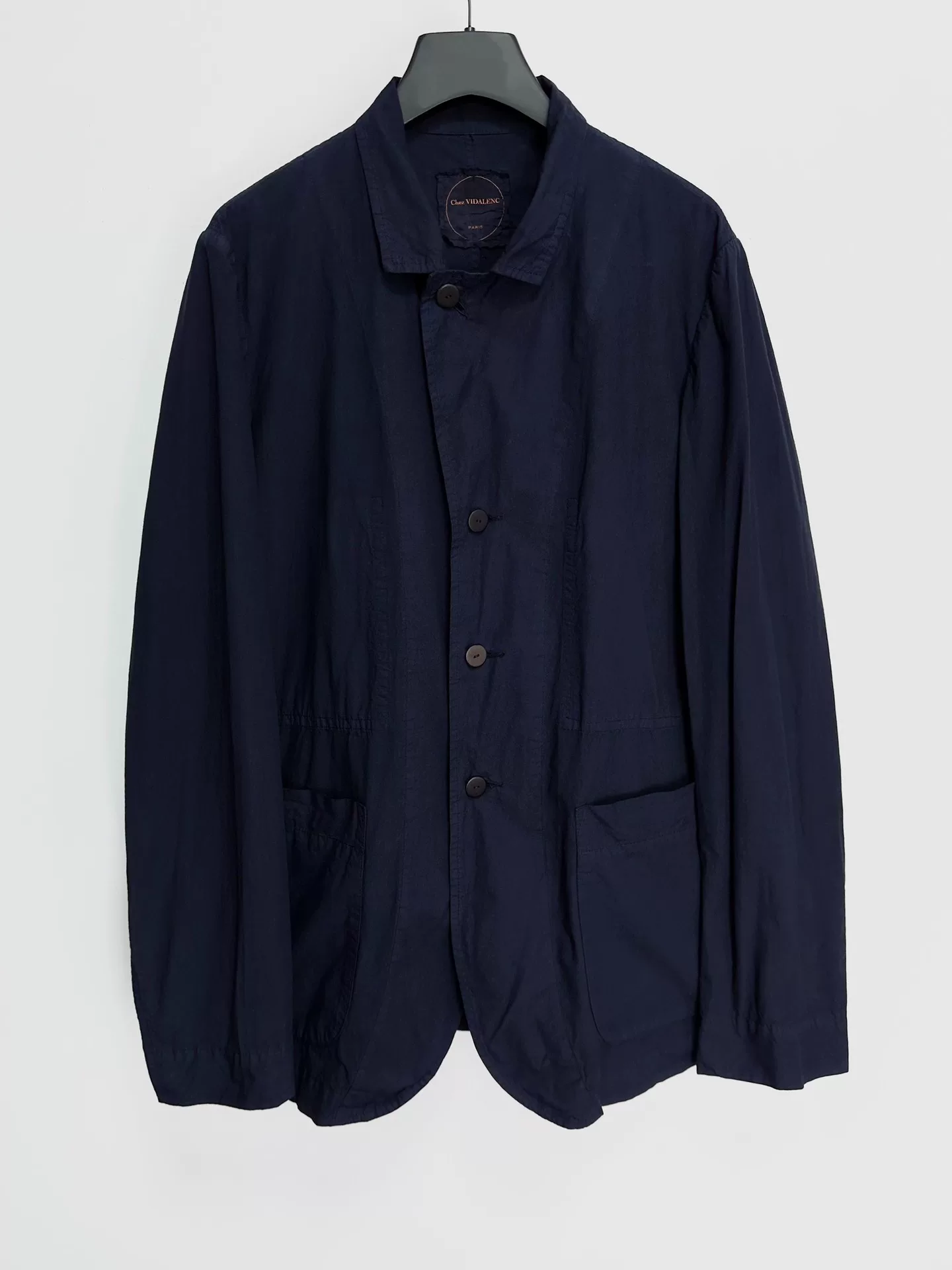Chez VIDALENC Indigo Paper Cotton Coat — front