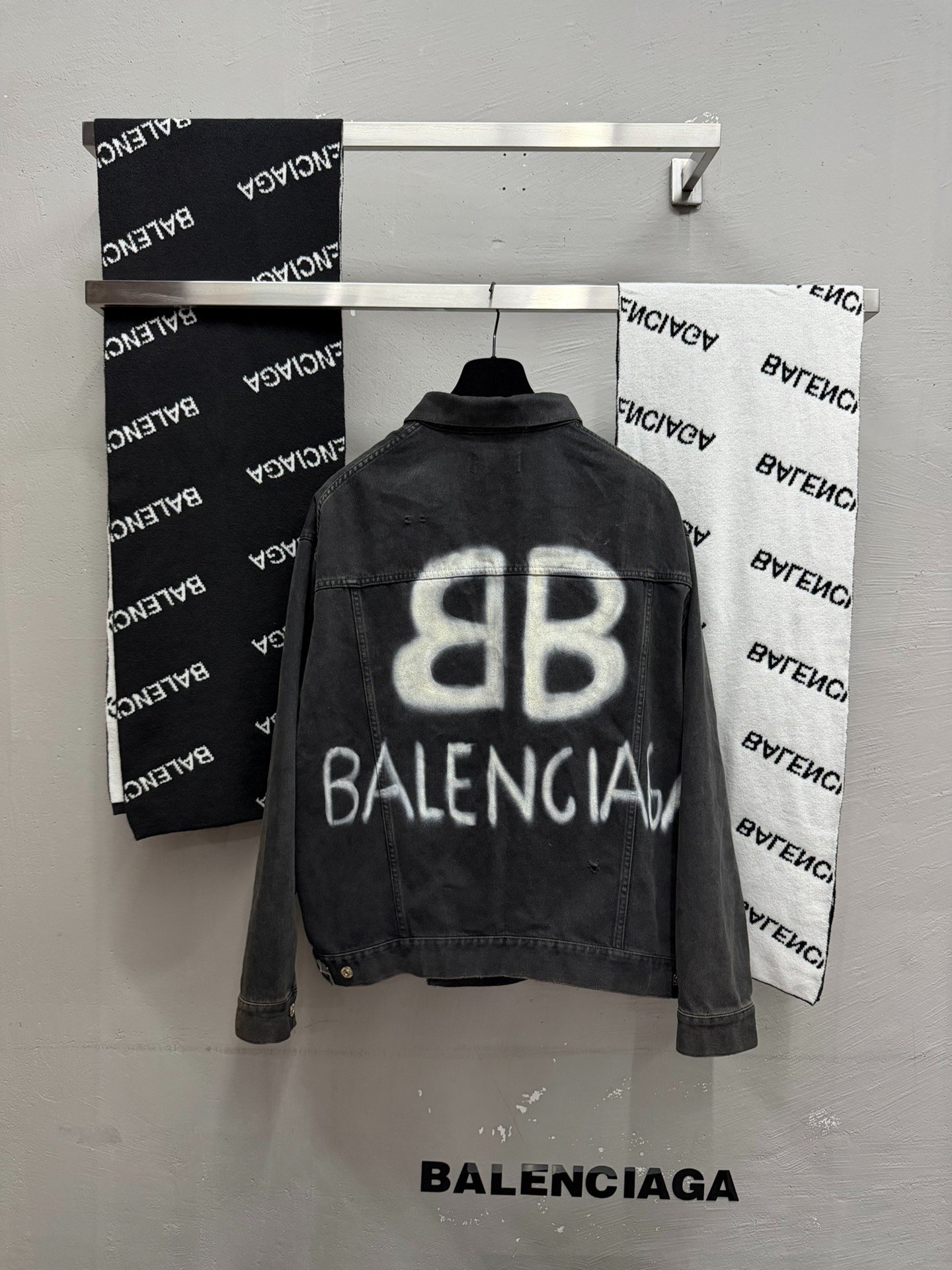 Balenciaga Double B Splatter Denim Jacket M