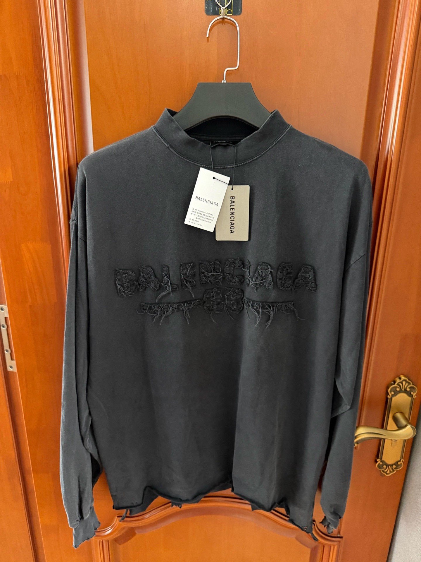 Balenciaga Distressed Embossed Logo Long Sleeve T-Shirt