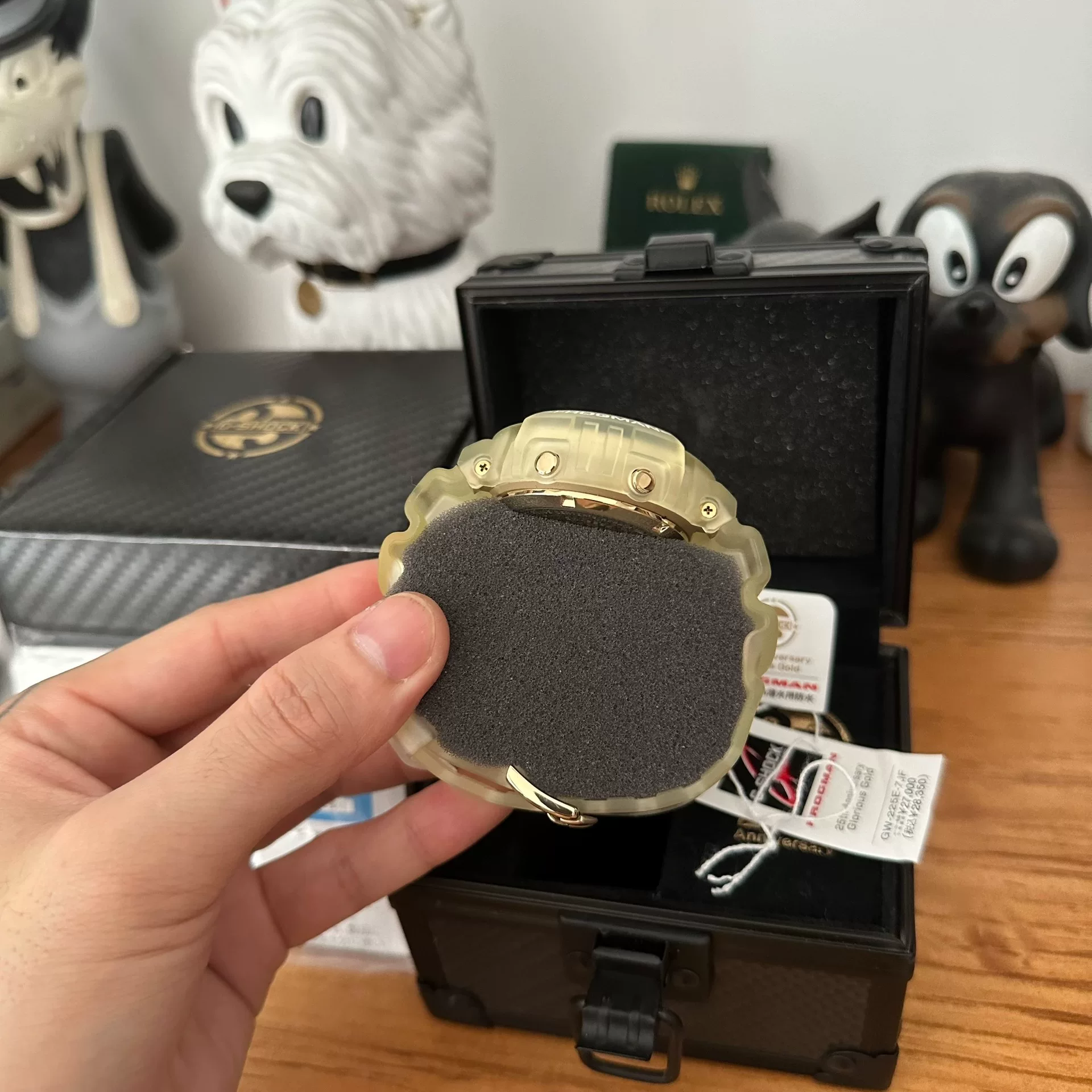 Casio GW-225A 25th Anniversary Transparent Frogman — label