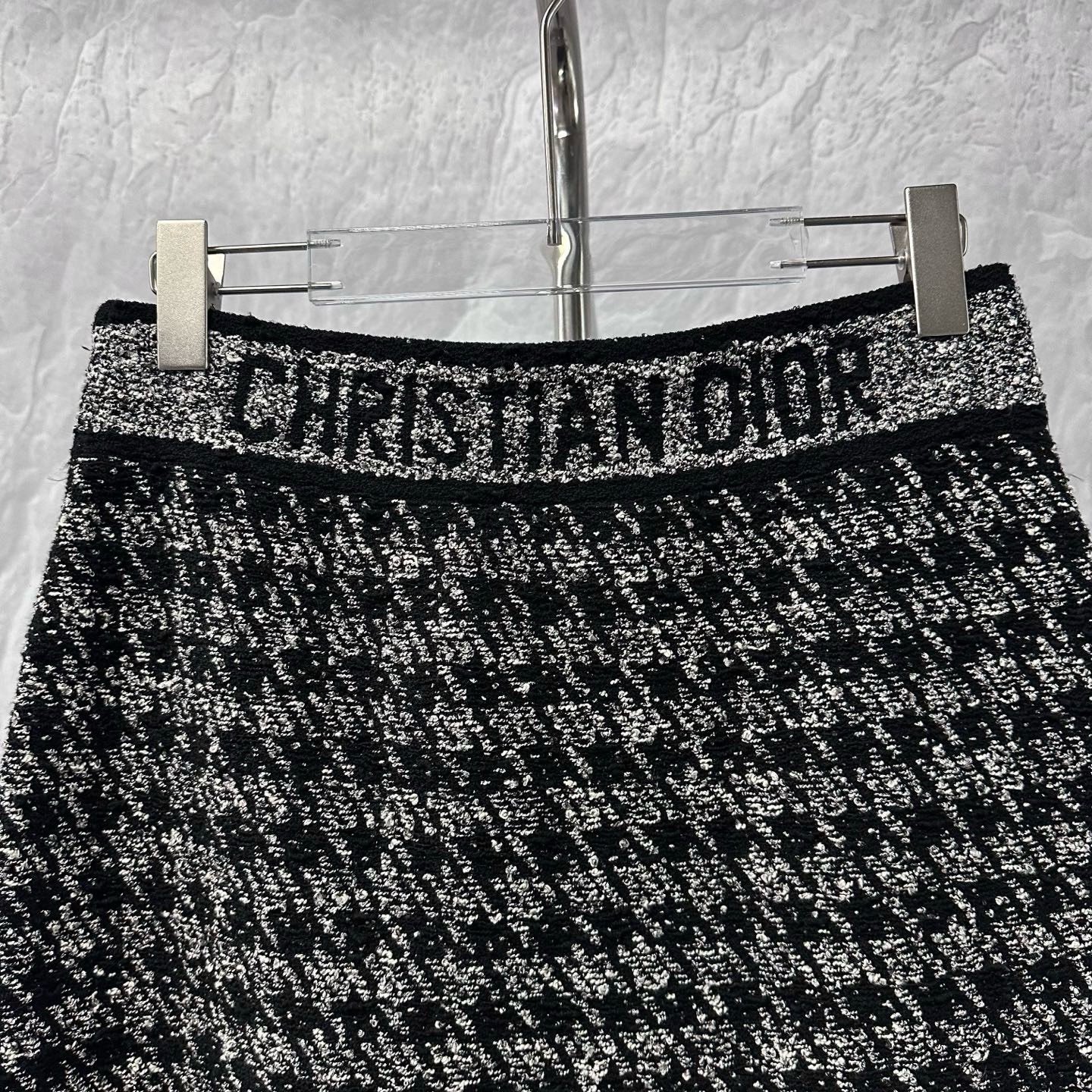 Dior Houndstooth Tweed Knit Skirt — back