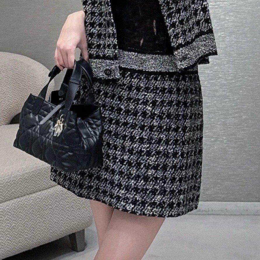 Dior Houndstooth Tweed Knit Skirt